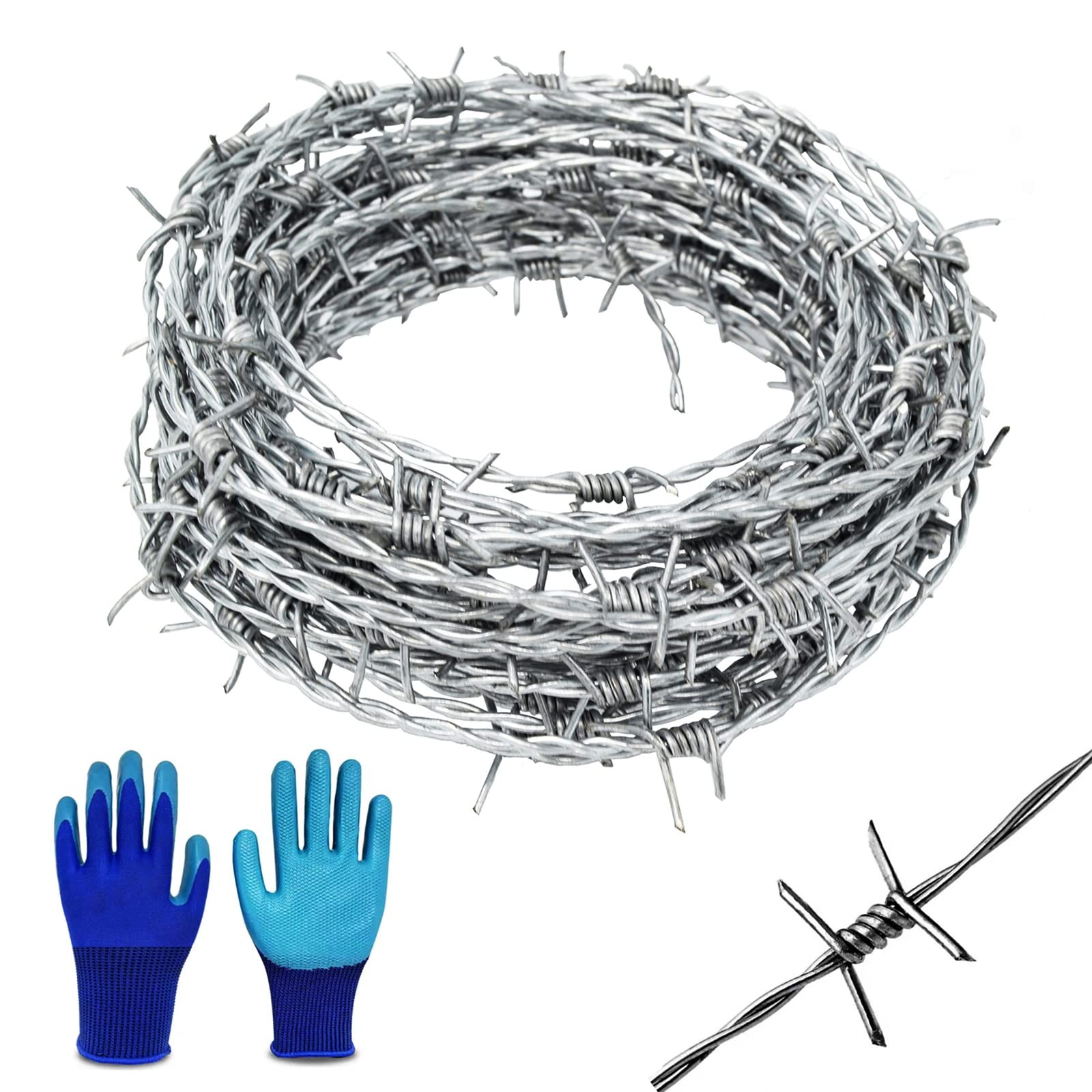 YAGJIA Barbed Wire 50 Ft, 4 Point Barbed Wire Fence, Hot-Dip Galvanized Barb …