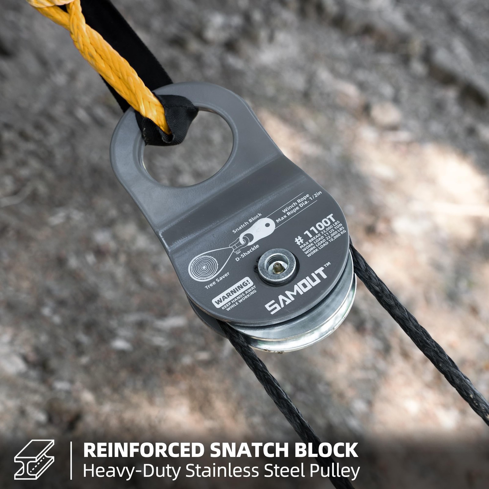 Winch Snatch Block (11 US Ton WLL) Recovery Towing Pulley System for Synthetic R