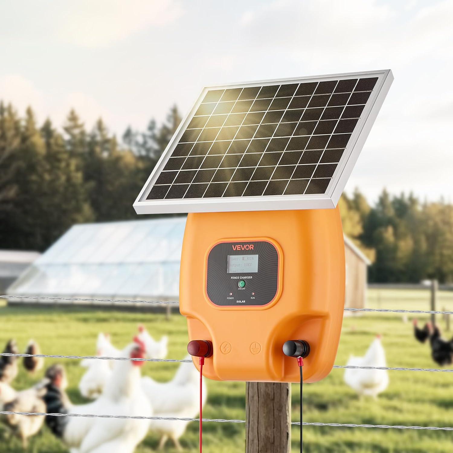 Solar Fence Charger, 0.6J 8 Kv Solar Powered Fence Charger, Electric Fence Energ