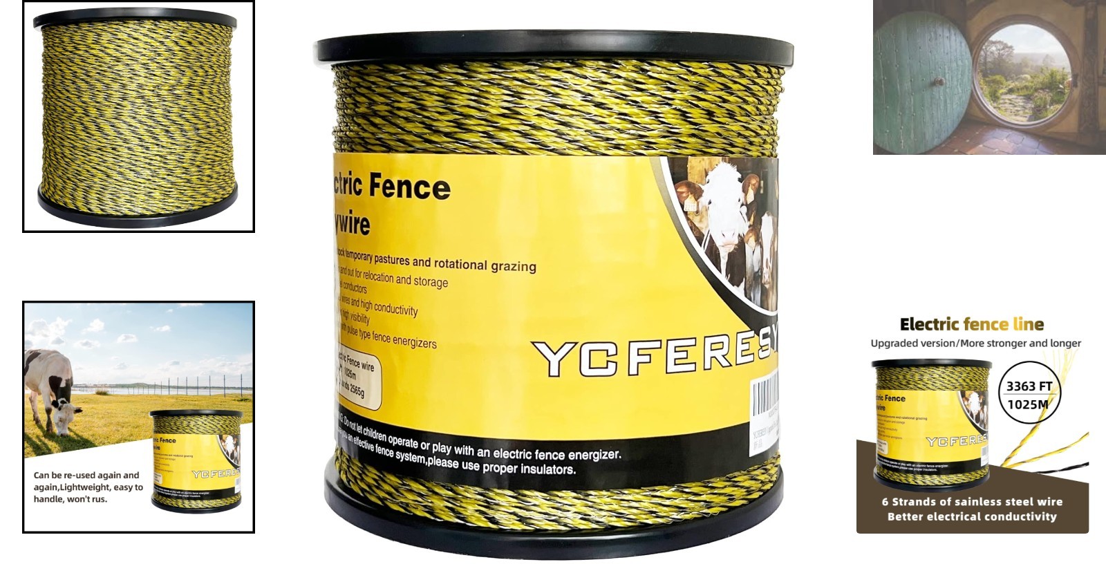 High Visibility Electric Fence Polywire 3366ft – 6 Stainless Steel Conductors