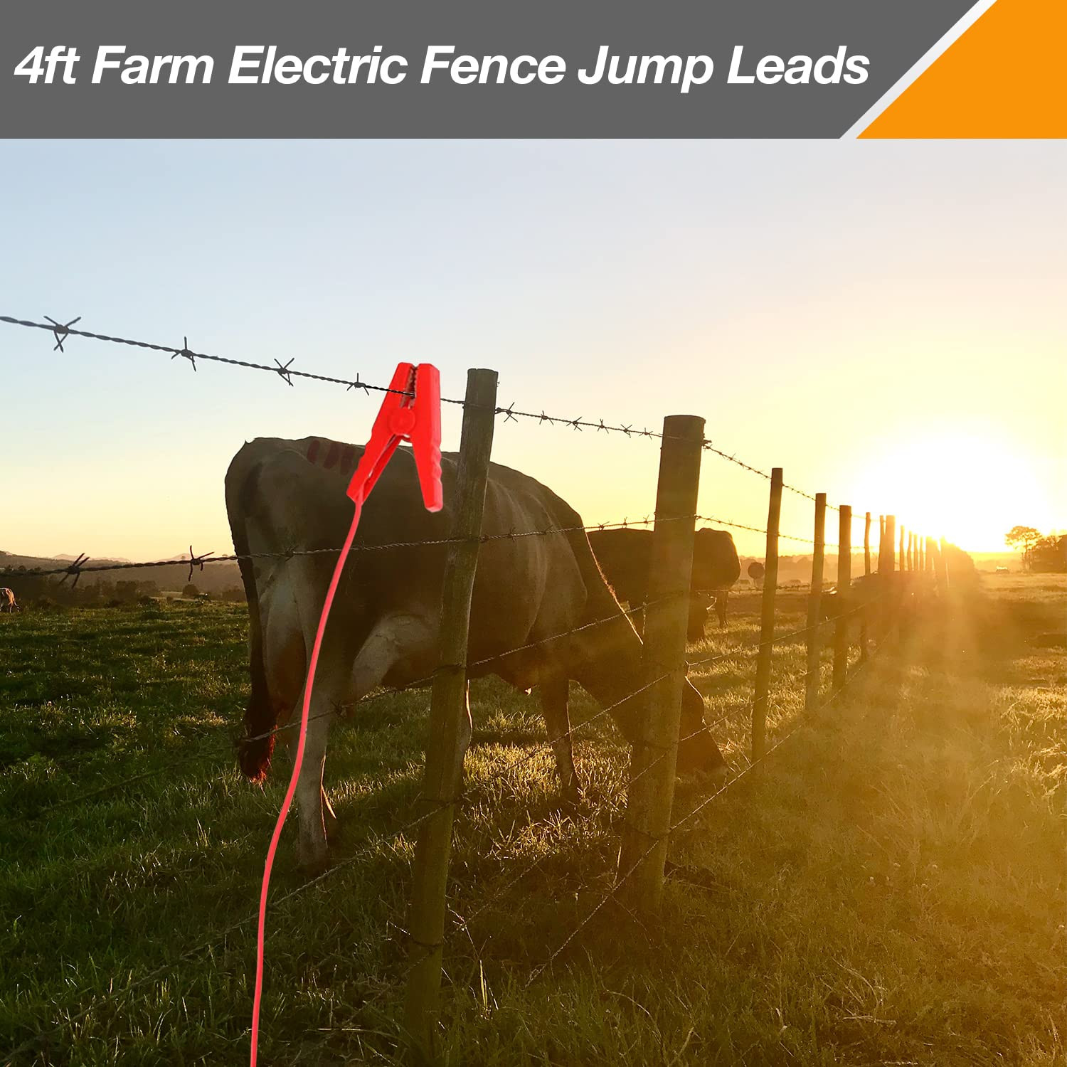 4Ft Farm Electric Fence Jump Leads – UL Listed Tinned Copper Wire with Crocodile