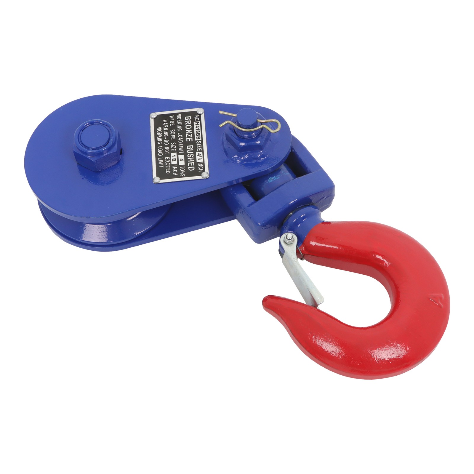 4 Ton Snatch Block with Hook – 8800lbs Capacity, 4.5″ Sheave, 1/2″ Wire Rope