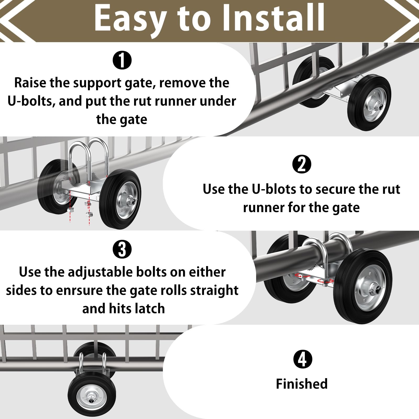 6″Rolling Gate Wheel Carrier Driveway Heavy Duty Steel Rolling Gate Rubber Wheel