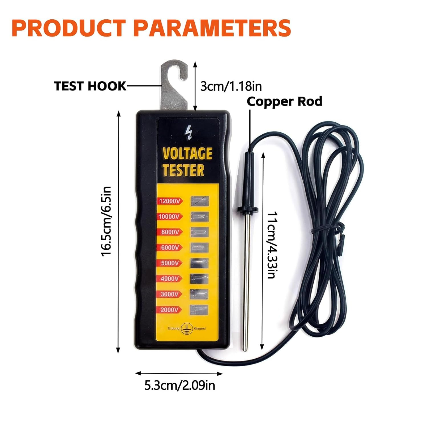 Electric Fence Tester & Voltage Detector 2000V-12,000V Wide Range | 8 Neon Light