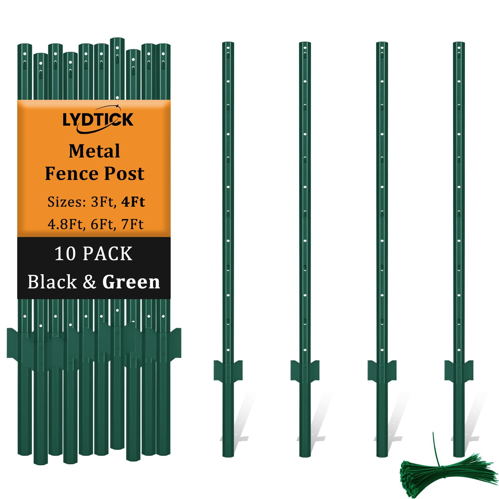 LYDTICK 10Pack Fence Posts 4Ft in Bulk, Metal Fence Stakes Black Fencing Pole…