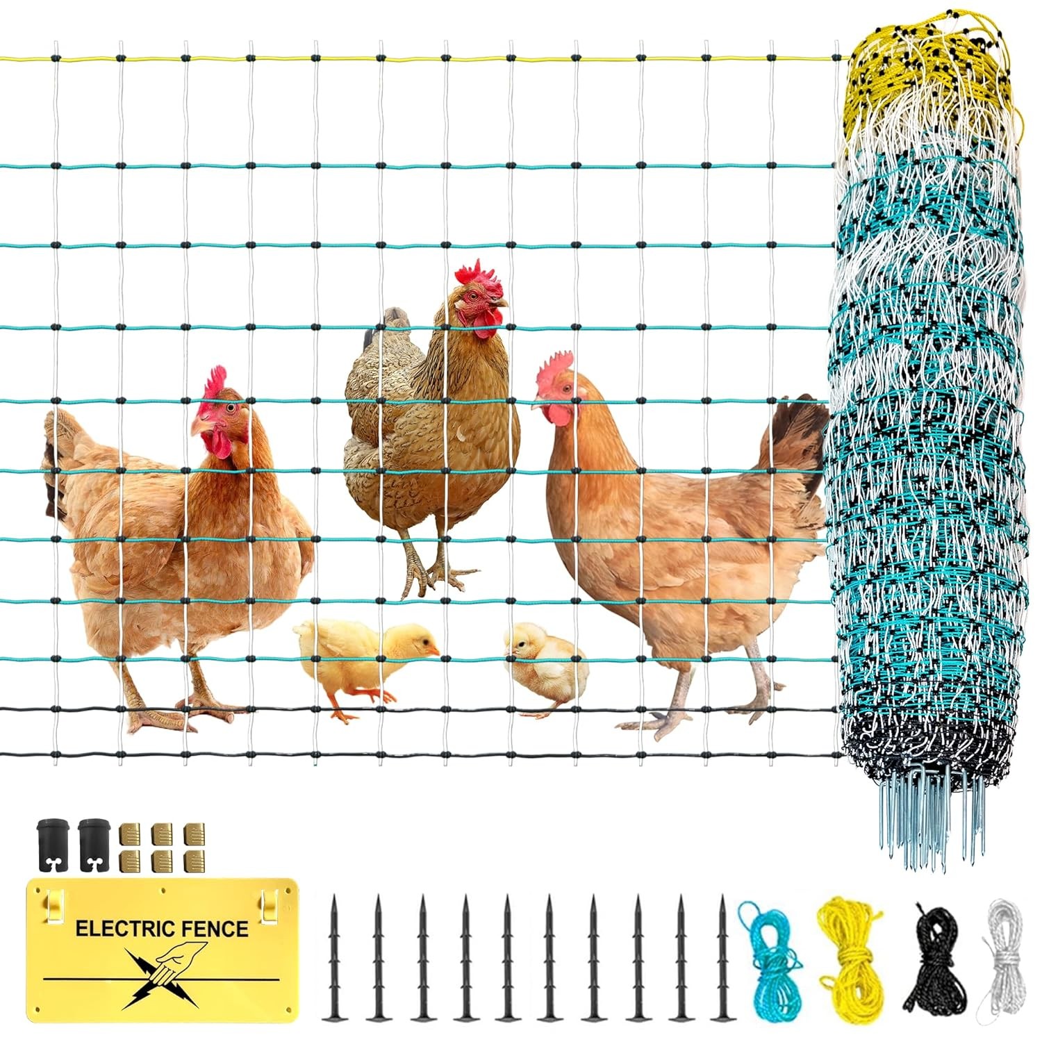 Electric Poultry Netting Fence 41.5″ H x 164′ L for Chicken Goats Ranch Ducks