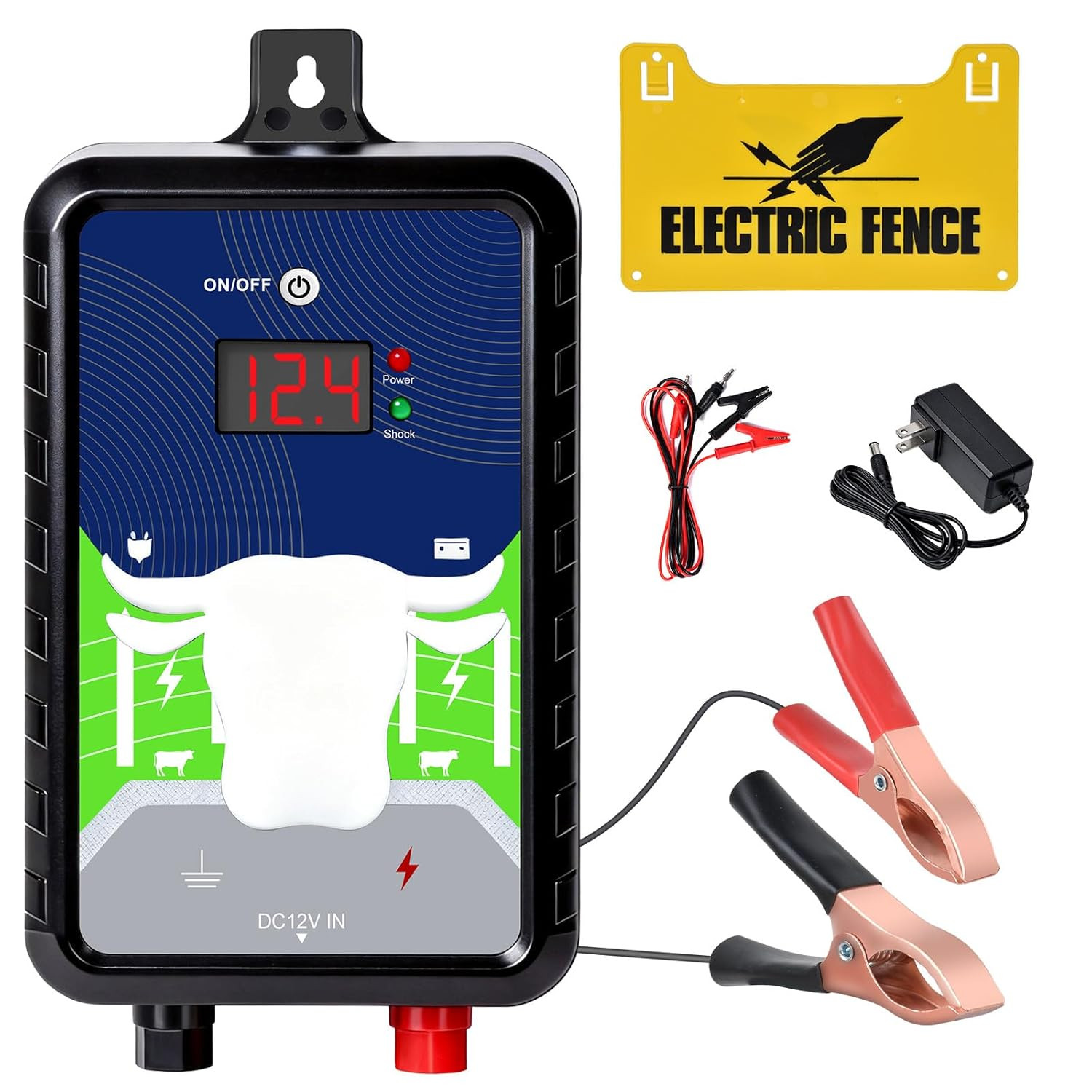 12KV Electric Fence Charger,15 Miles Electric Fence 4 Joules Pulse Energy,Waterp