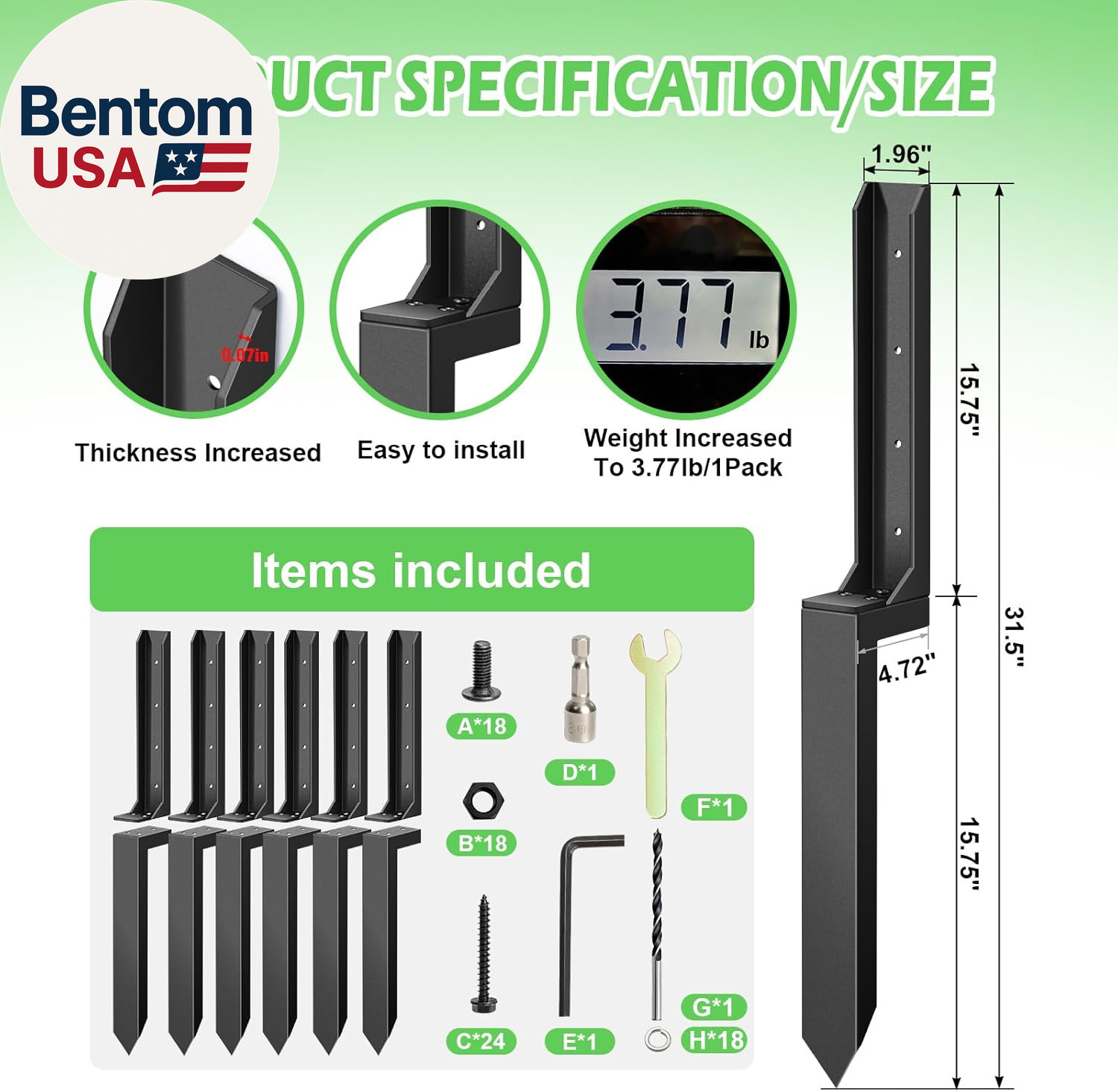 8 Pcs Fence Post Repair, Heavy Duty Fence Post Kit Anchor Ground Stakes for Repa
