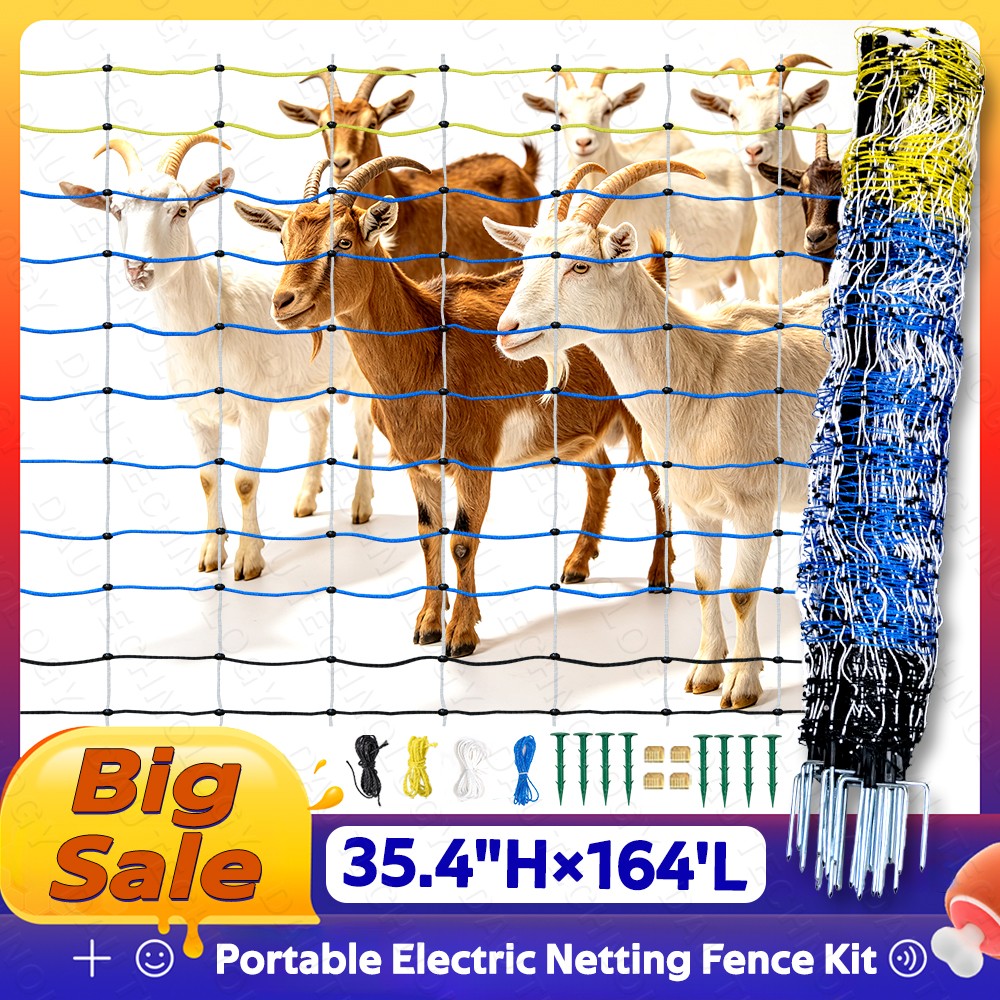 Durable&Highly Visible Blue Electric Fence Netting for Goats,Hogs,35.4″Hx164’L