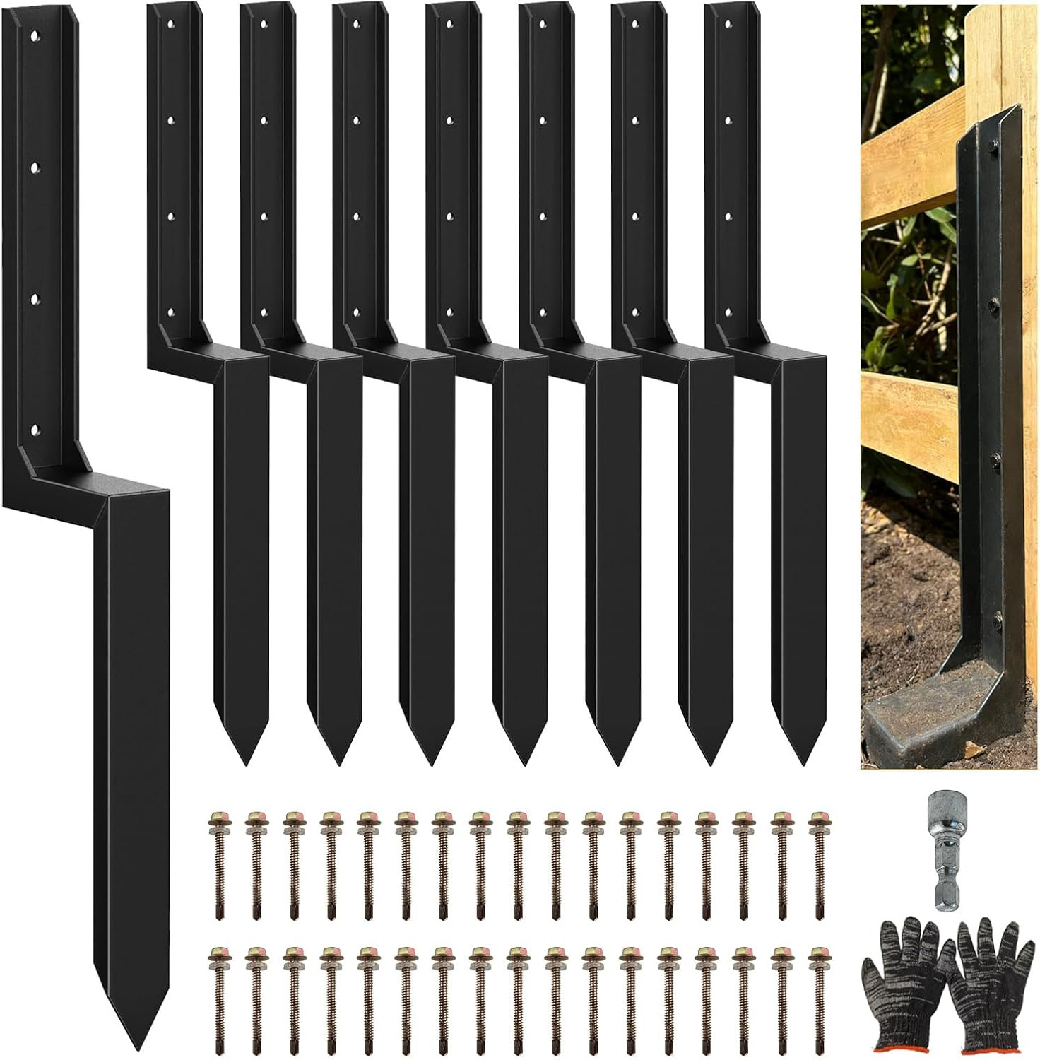 8PCS Fence Post Repair Kit, Heavy Duty Fence Posts Repair Stakes for Fix Wooden