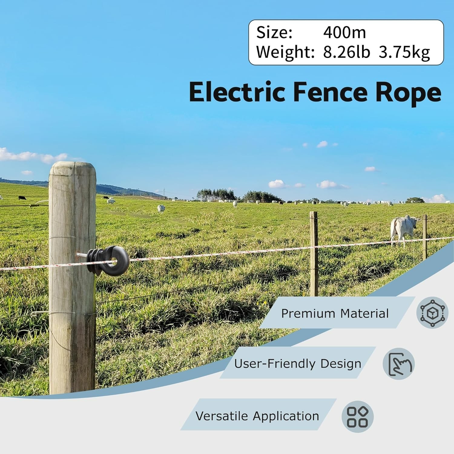 Electric Fence Wire 1312 ft 400m, 1/6 inch (4mm) Electric Fence Rpoe 6 Braided