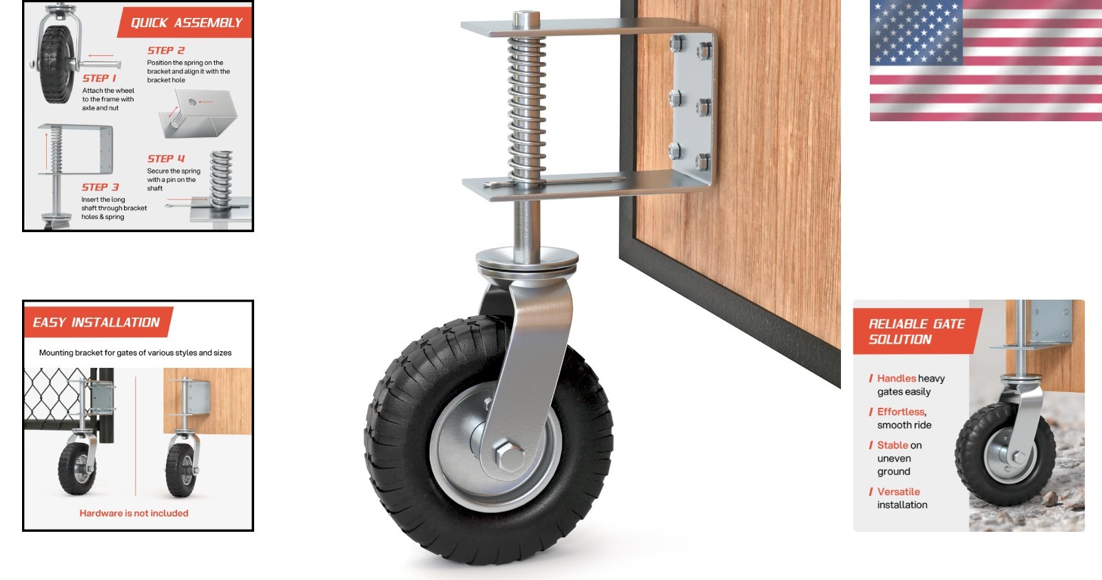 Heavy Duty 8″ Gate Wheel – Spring Loaded Farm Caster for Swing Gates