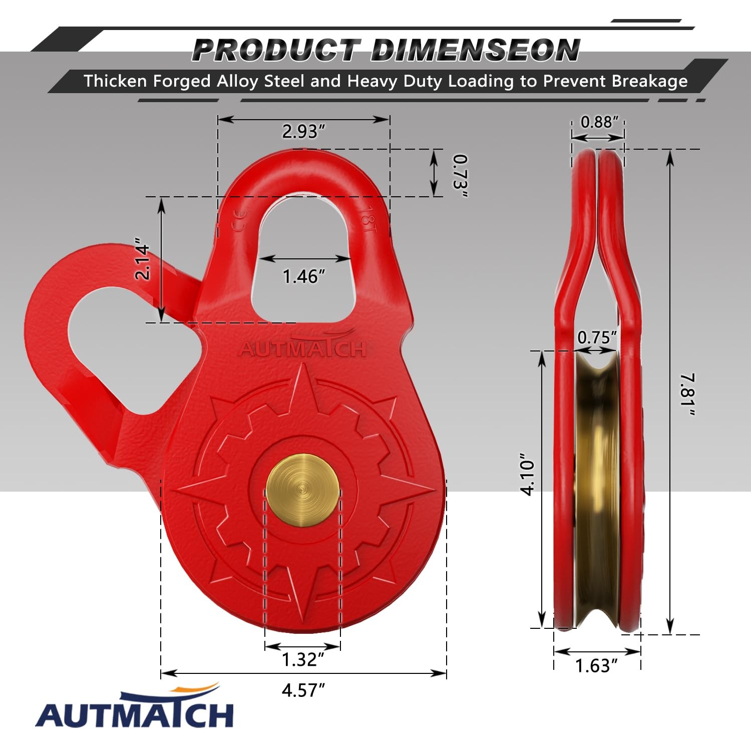 AUTMATCH Winch Snatch Block 18 Ton – Winch Pulley (79,366 Lbs) Break Strength…