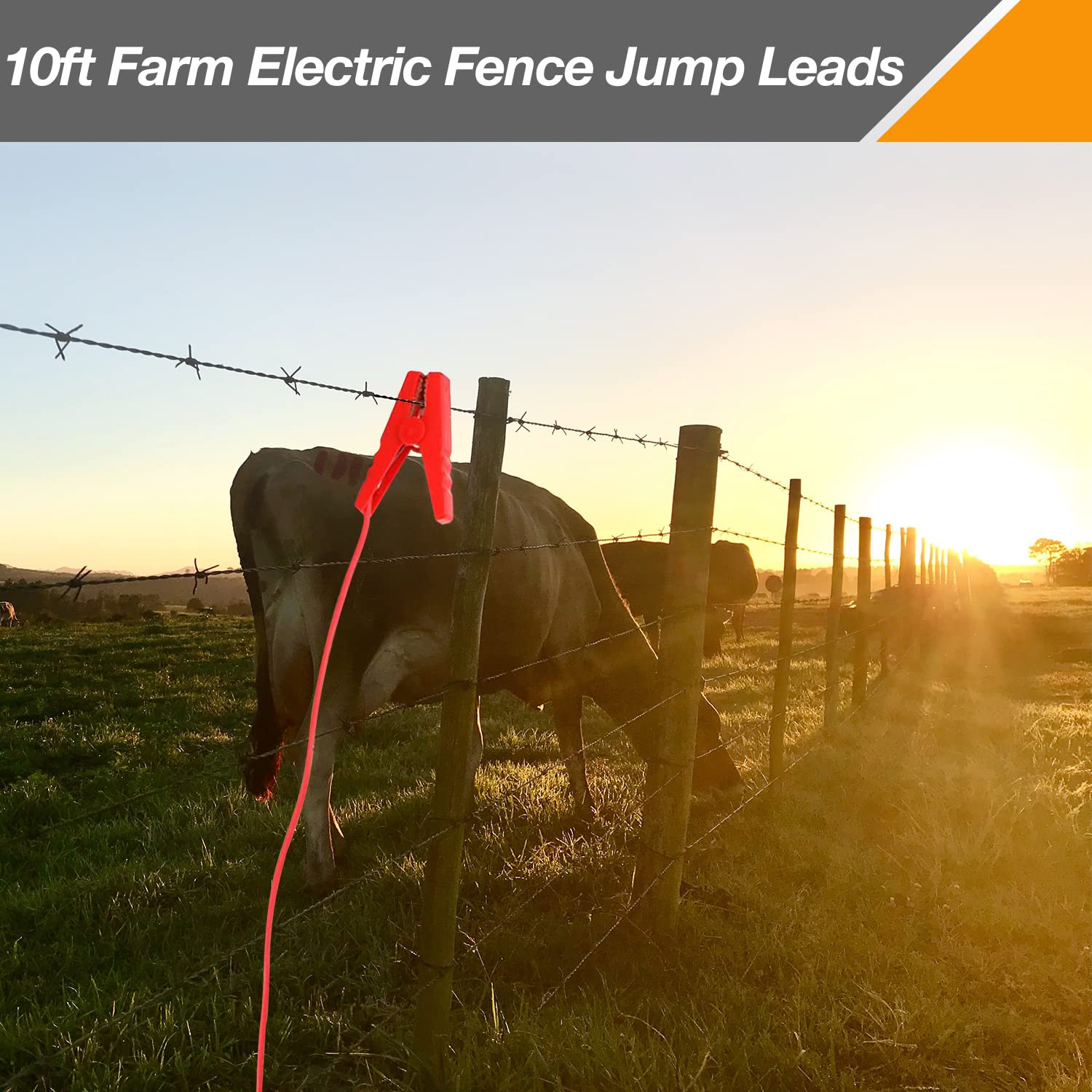 10Ft Farm Electric Fence Jump Leads – UL Listed Tinned Copper Wire with Crocodil