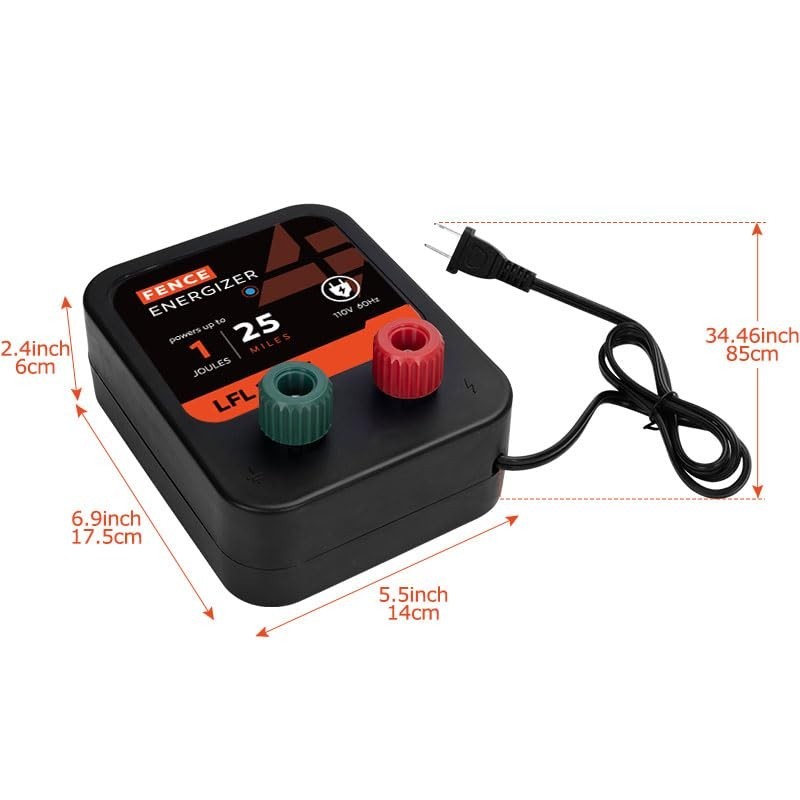 1 Joule Electric Fence Charger – 10kV Output, 25 Mile Range, Ideal for Pets & Ga