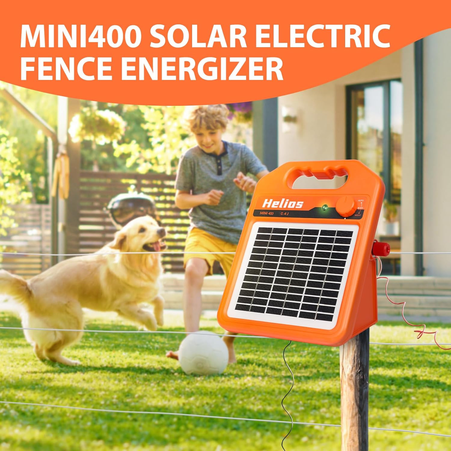 MINI400 30 Miles Solar Electric Fence Charger, 0.4 Joule Solar Electric Fence fo
