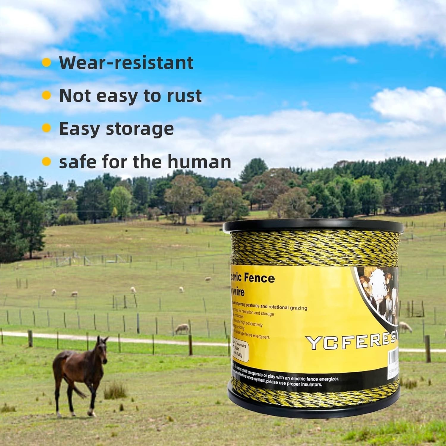 High Visibility Electric Fence Polywire 3366ft – 6 Stainless Steel Conductors