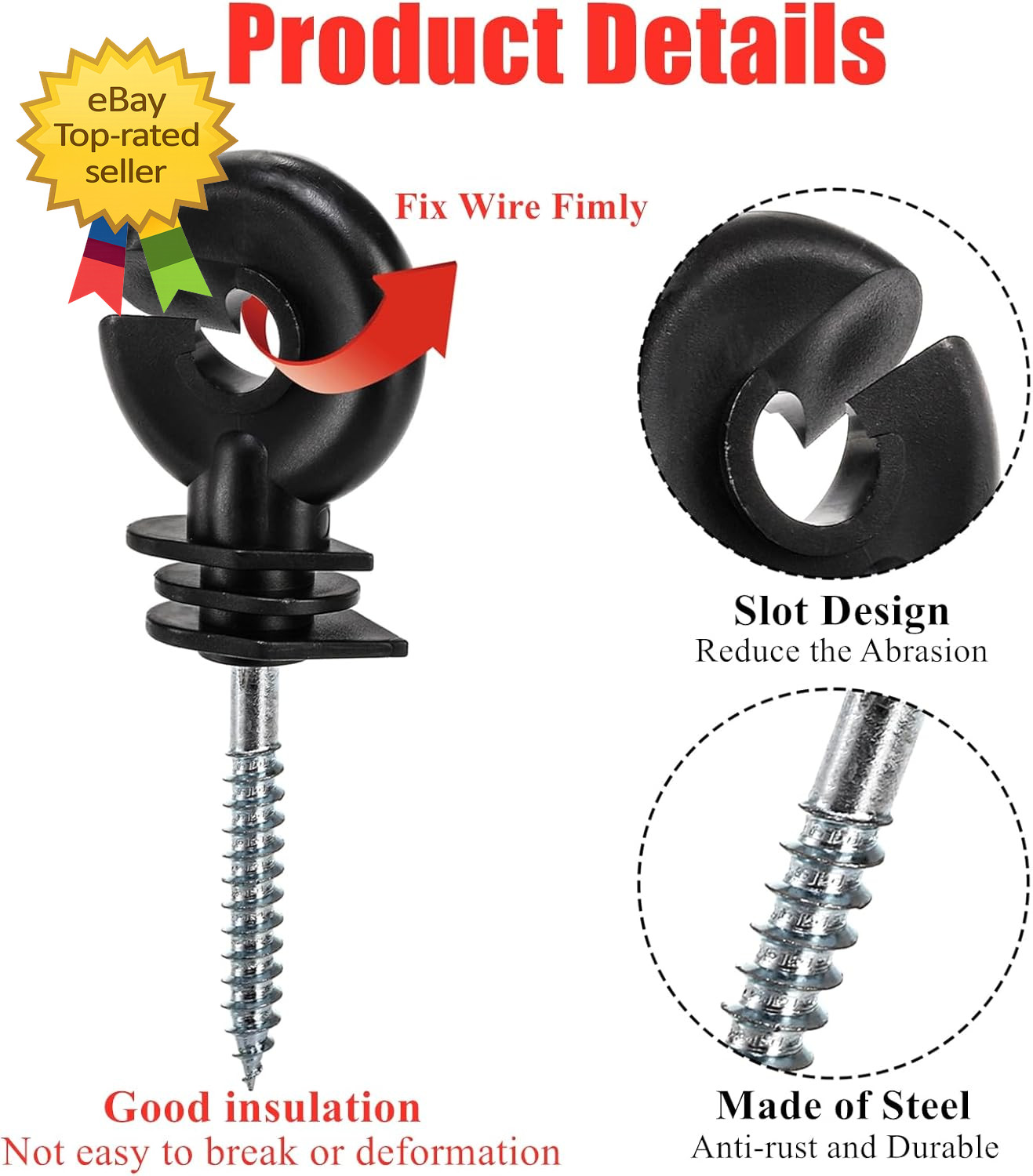 120 Pack Electric Fence Insulator Screw In Ring Post Insulator Farm Fencing Tool