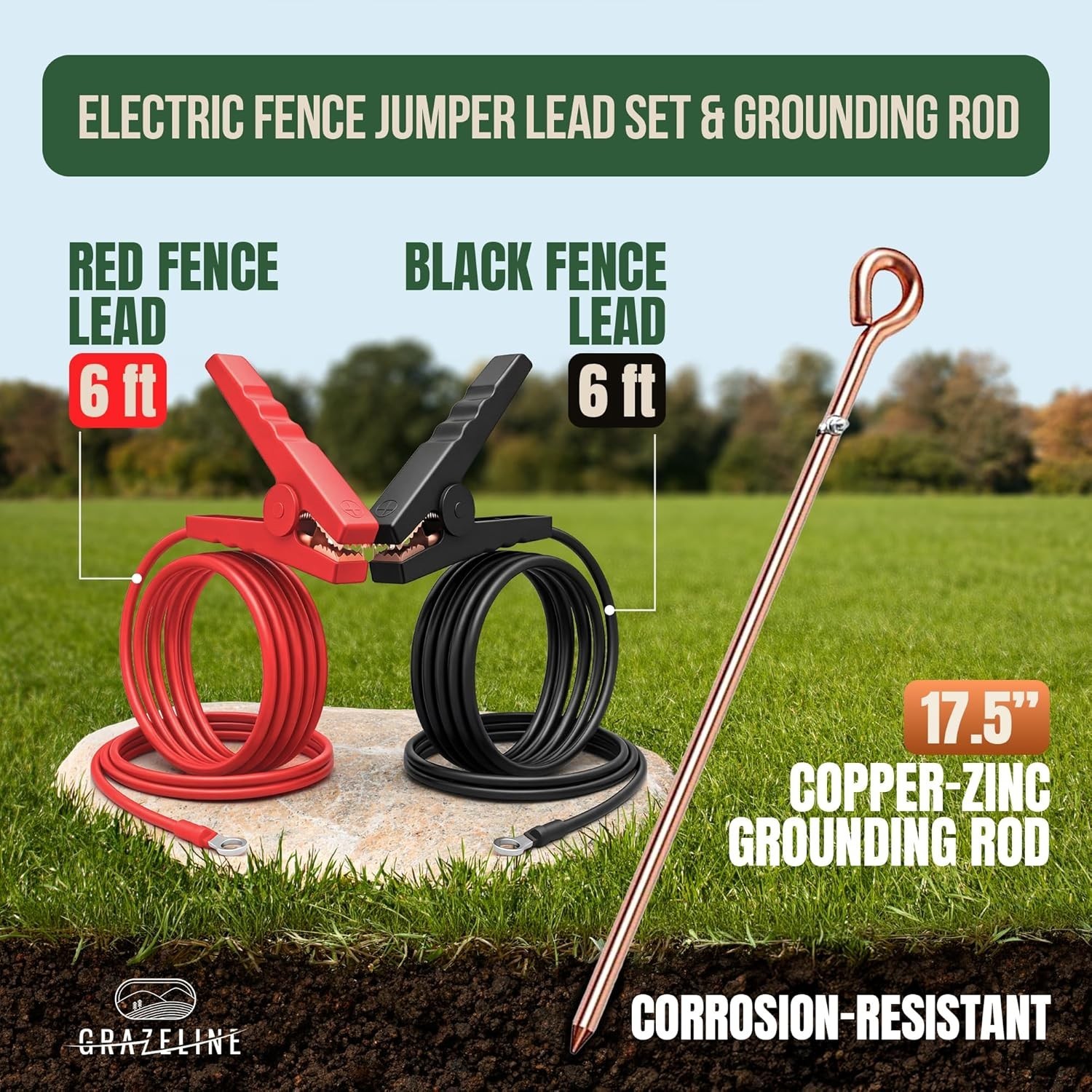 Electric Fence Jumper Leads 6.6ft, 10kV Clips, Copper Wire, TPU Cable