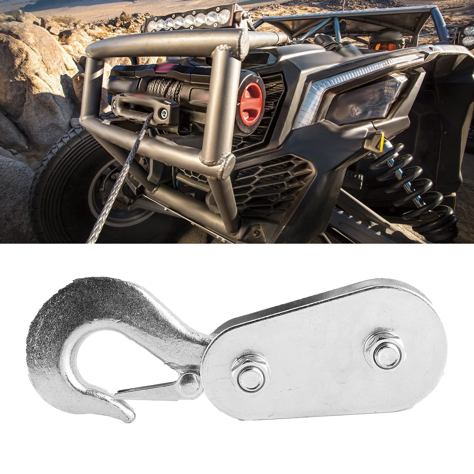 2 Tons Universal Snatch Block Hoist Hook Wire Rope Pulley For UTV/ATV