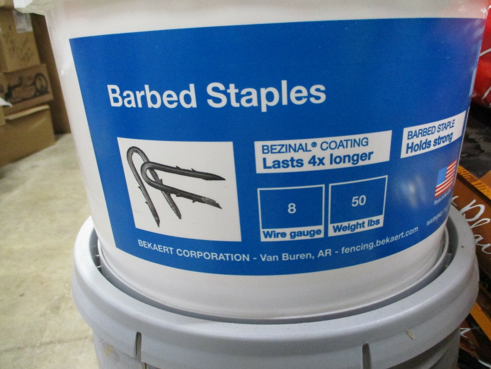 Galvanized Fence Staples – Barbed – 1-3/4 inches – Bekaert – 5 lbs. Made in USA