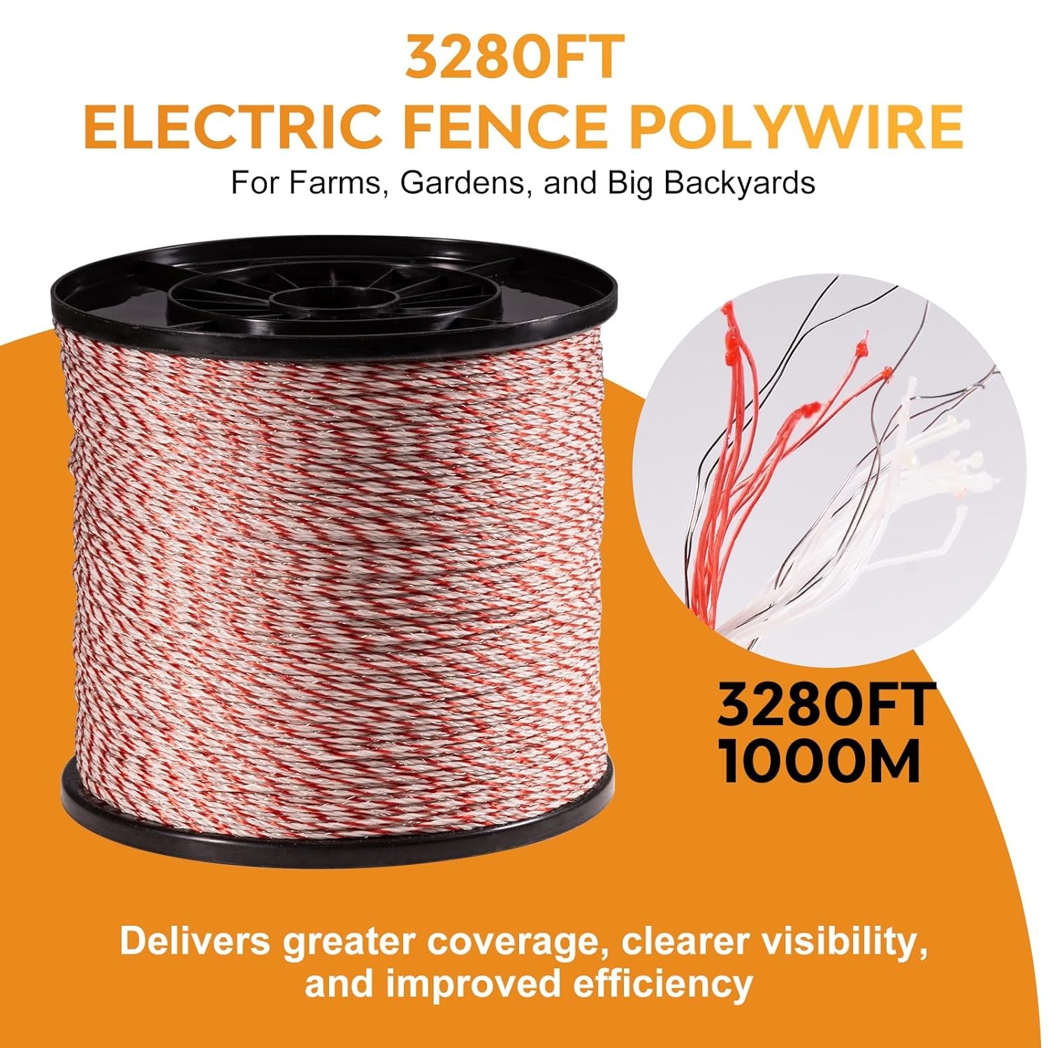Electric Fence Wire Rope 3280Ft/1000M, 6 Strand Stainless Steel Electric Poly Ro