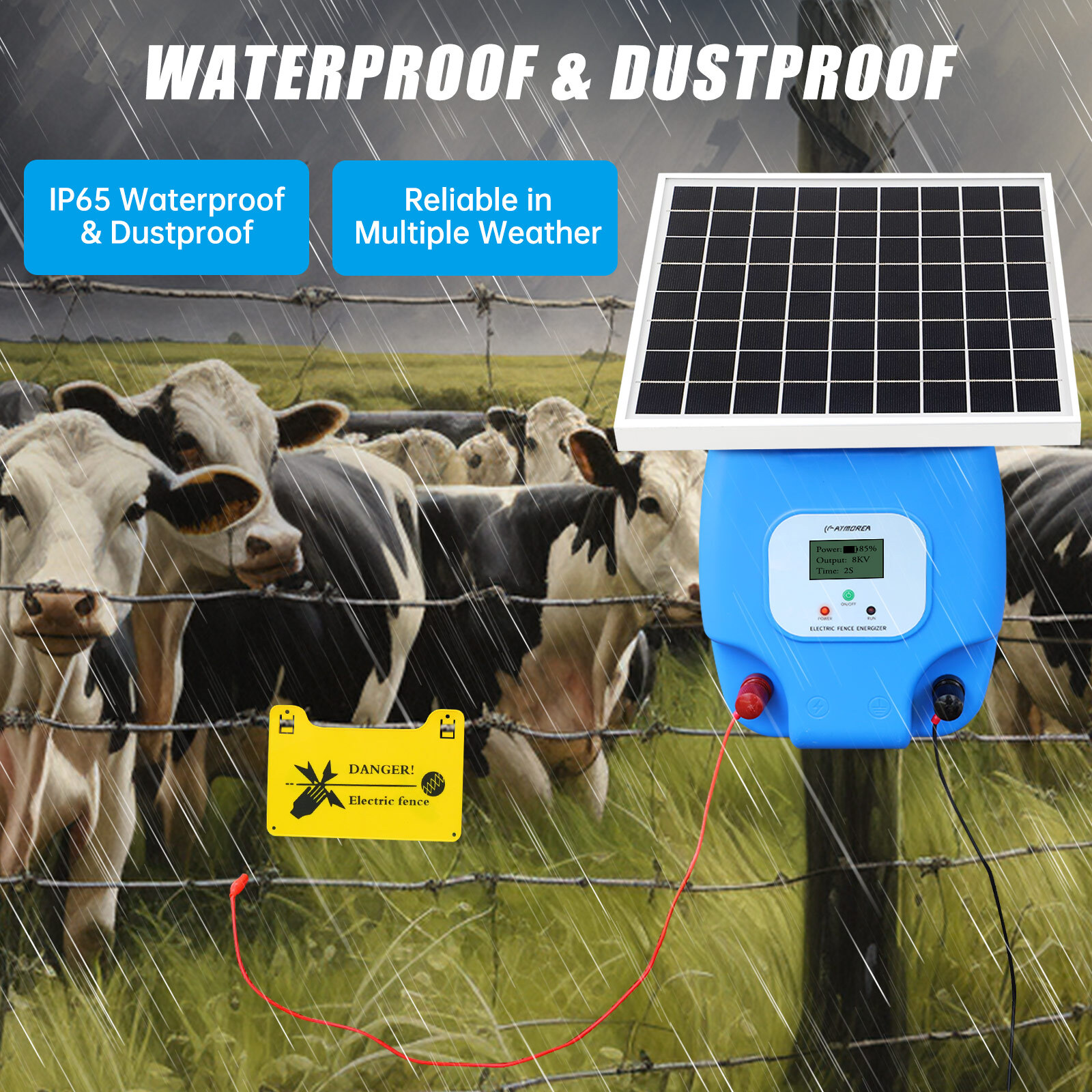 1.5J 8KV Solar Powered Fence Charger 5W Electric Fence Energizer for Livestock