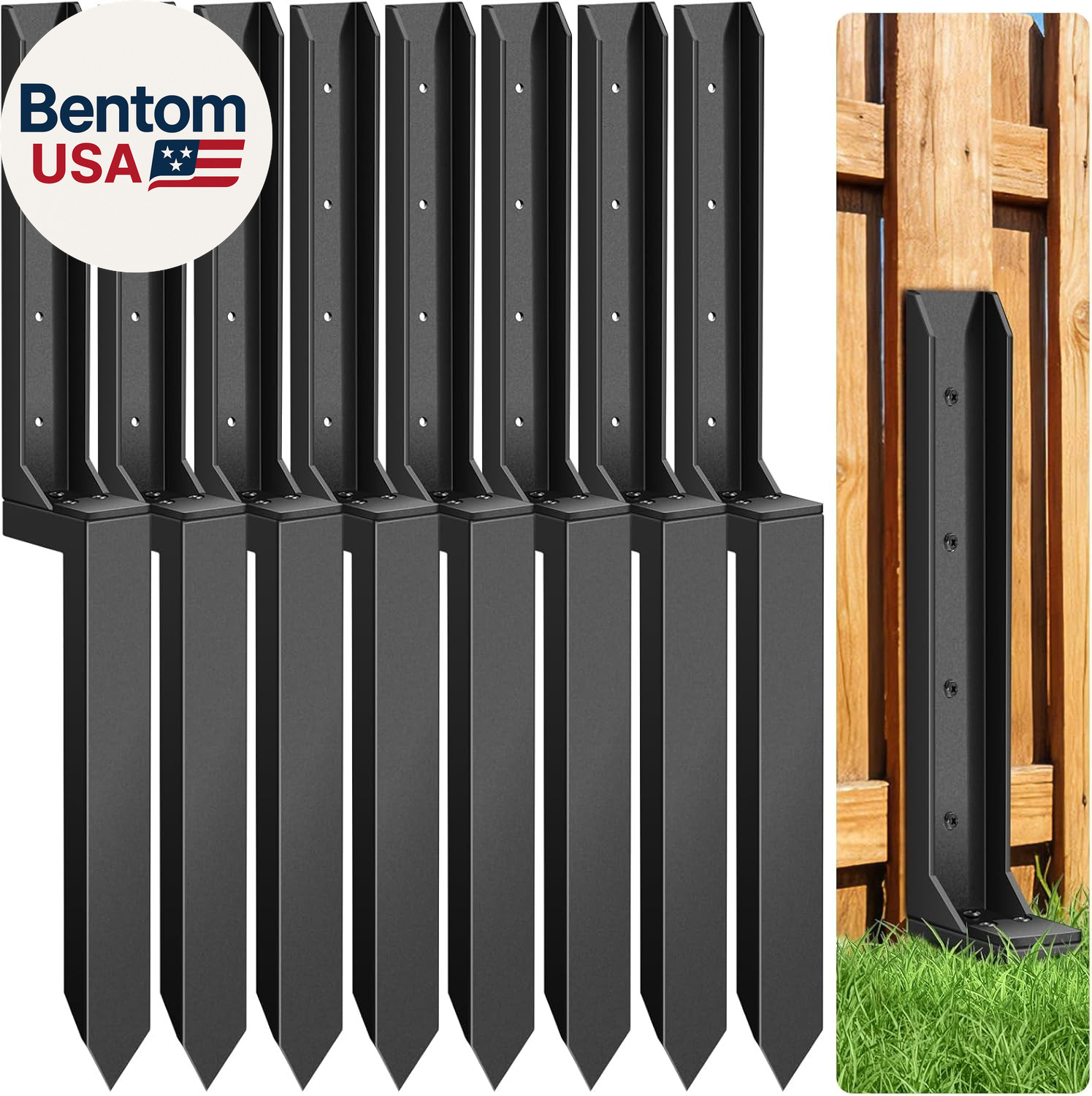 8 Pcs Fence Post Repair, Heavy Duty Fence Post Kit Anchor Ground Stakes for Repa