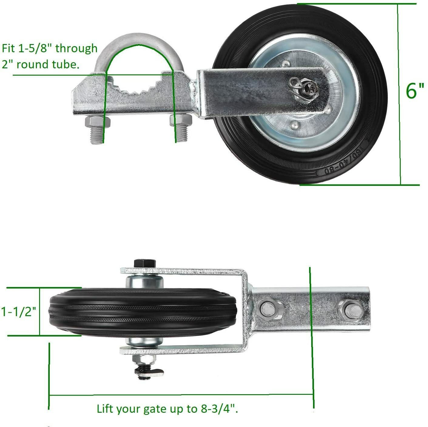 6″ Support Wheel for Double Chain Link Fence Metal Tube Swing Farm Gate Frames