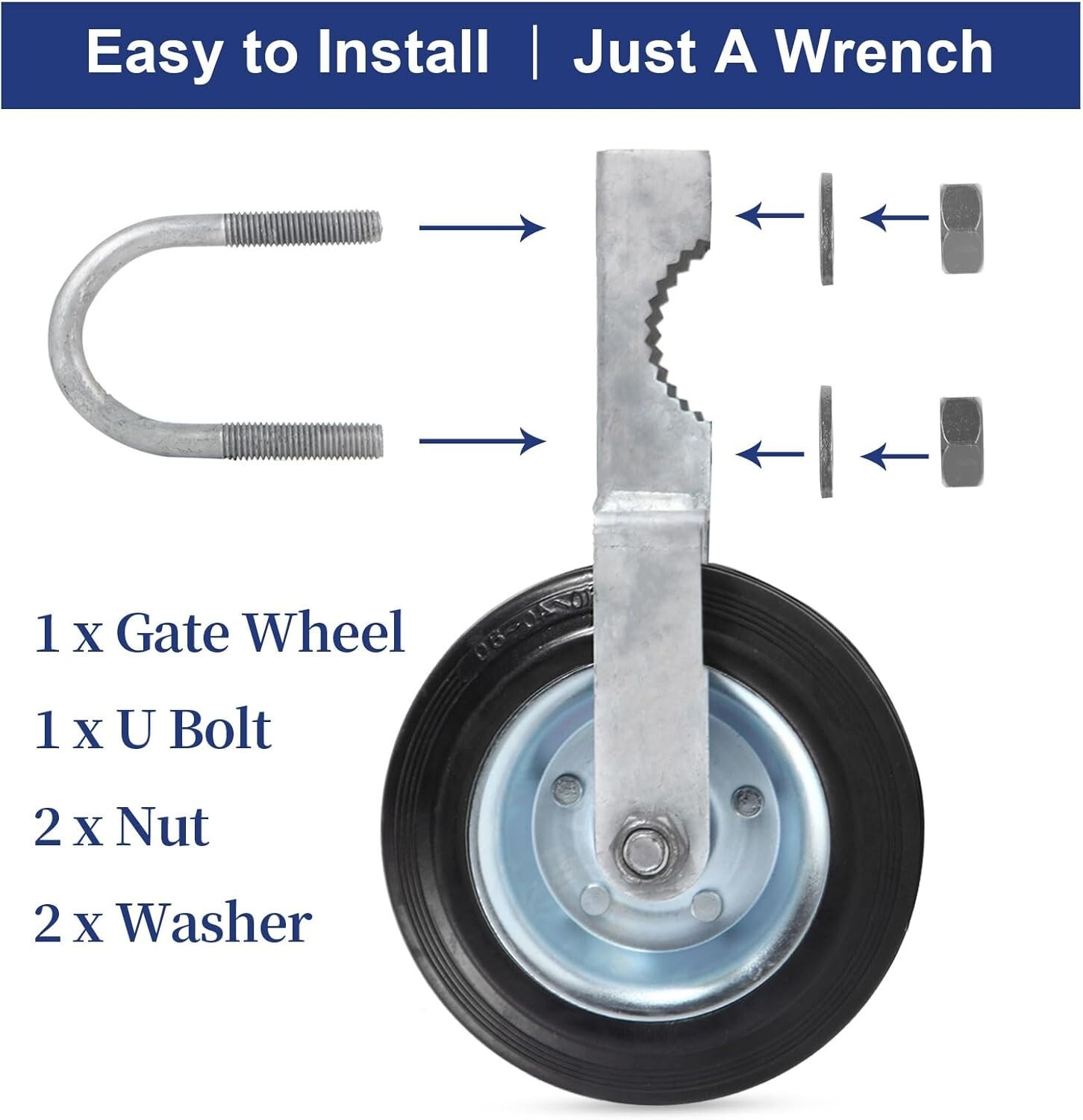 6″ Gate Helper Wheel for Metal Swing Gate with 1-5/8″ Thru 2″ Gate Fames Heavy