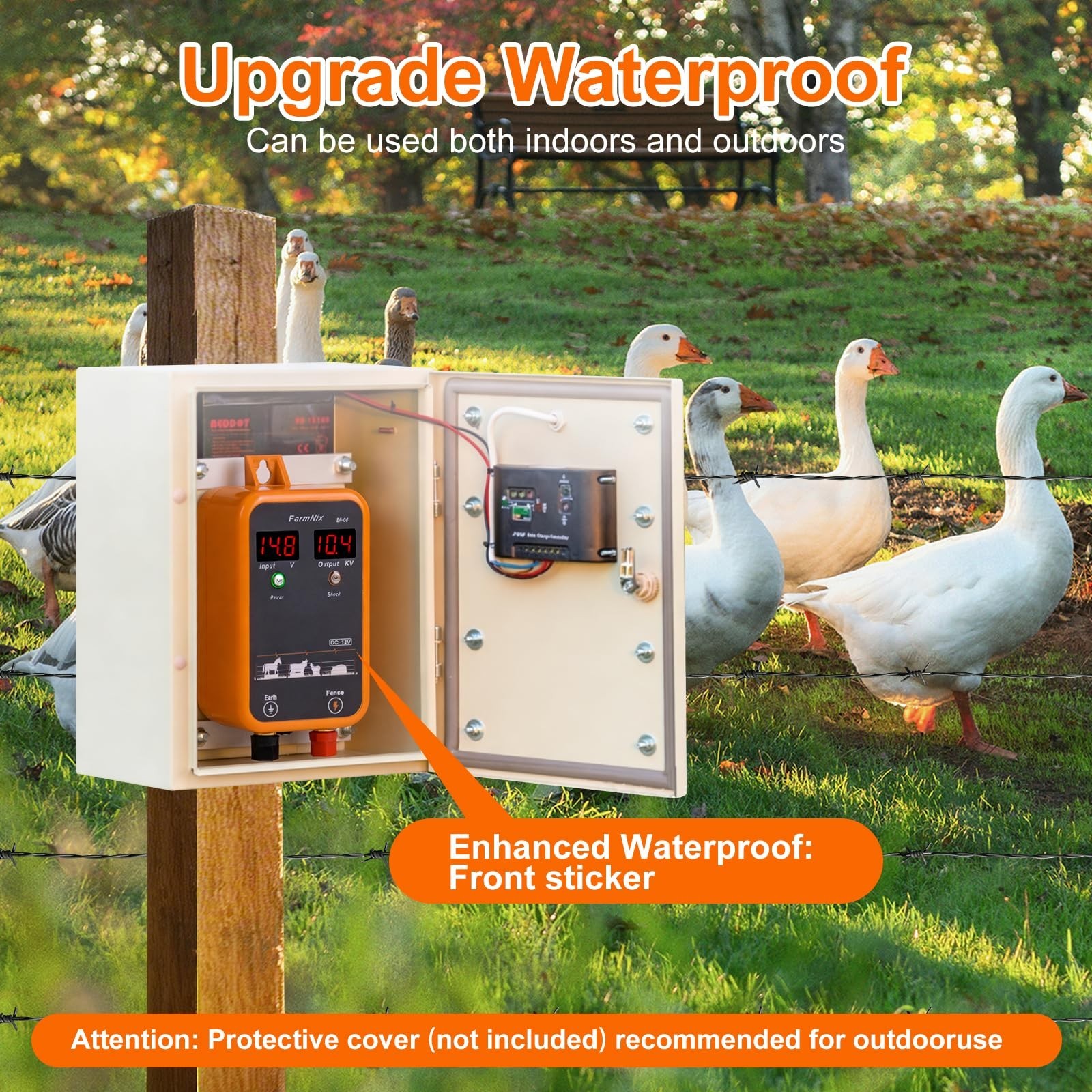 10KV Electric Fence Charger with LED Indicator, 5 Miles Range, Waterproof Kit fo