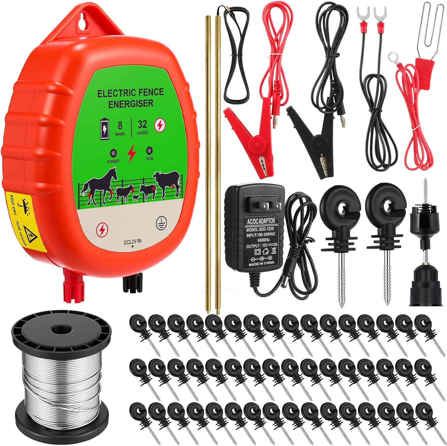 8 Mile Electric Fence for Livestock, 12Kv 2J Electric Fence Charger 50 Black Ins