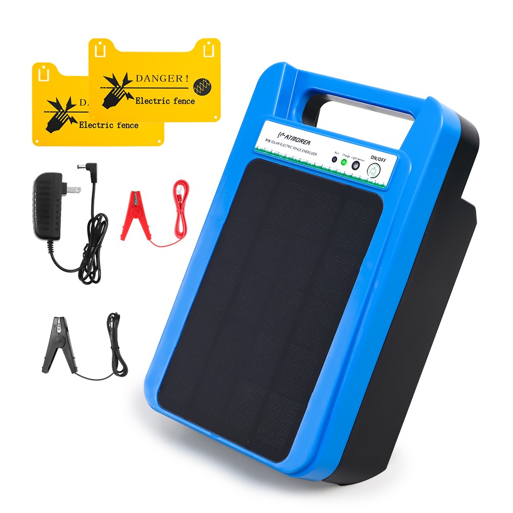 ATMOREA 0.2J Solar Power Fence Charger 3W 8KV Electric Fence Energizer 2-3 Miles