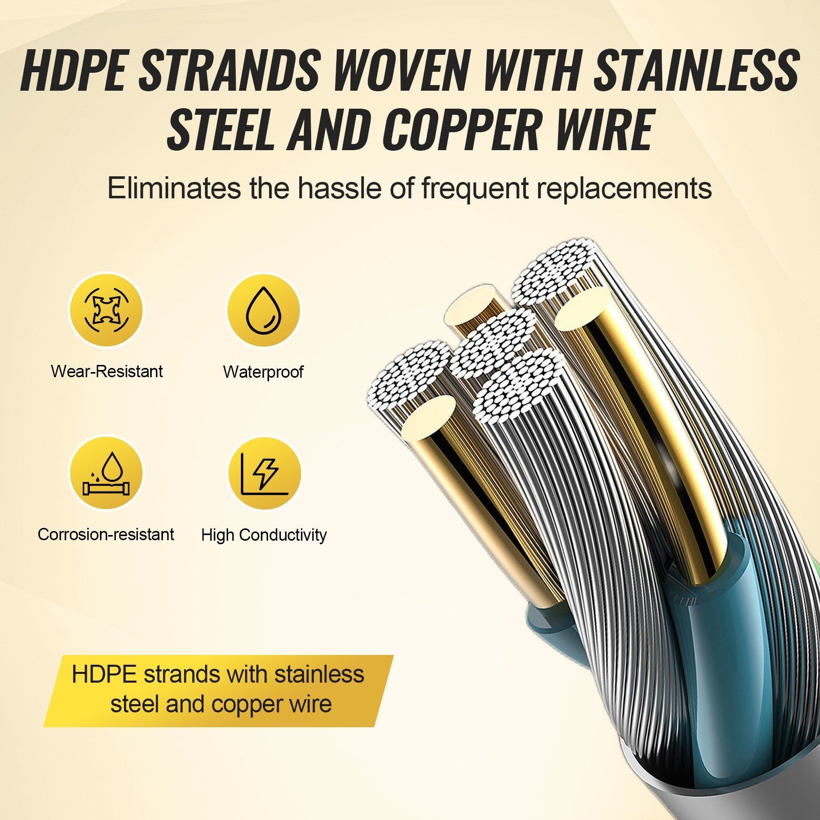 800m 3/32in High-Visibility Polywire: 9-Metal-Strand, UV/Rust Resistant