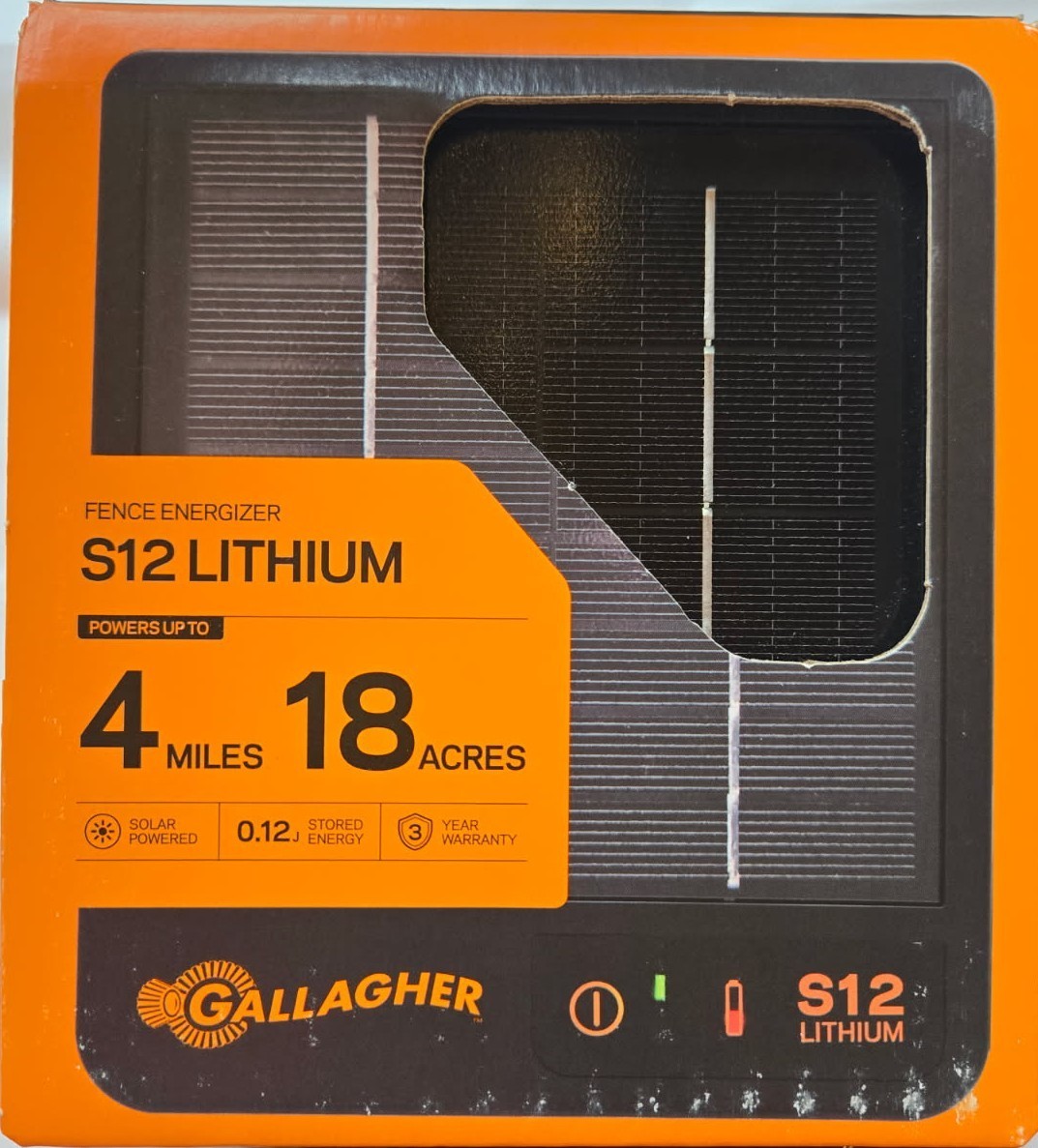 Gallagher S12 Lithium Solar Fence Energizer 4 Miles 18 Acres Charger G349414 New