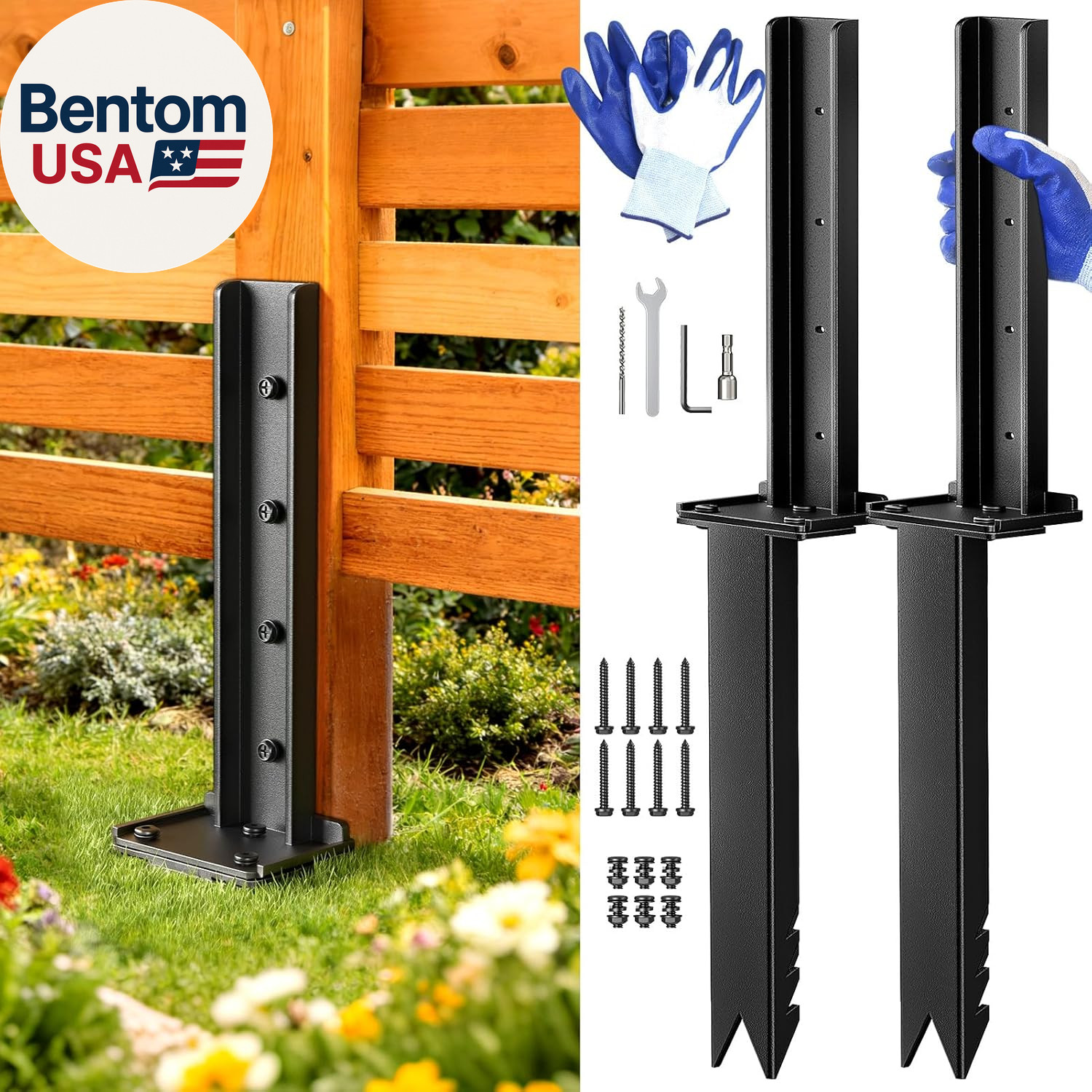 Fence Post Repair Kit, 2Pcs Heavy Duty Fence Post Anchor Ground Stakes, Robust Q