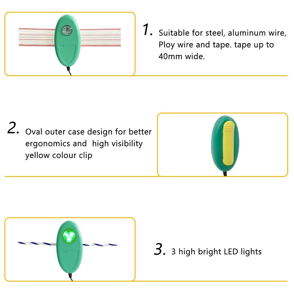 Electric Fence Tester with LED Lights Clip On Pulse Indicator for Wire or Tape