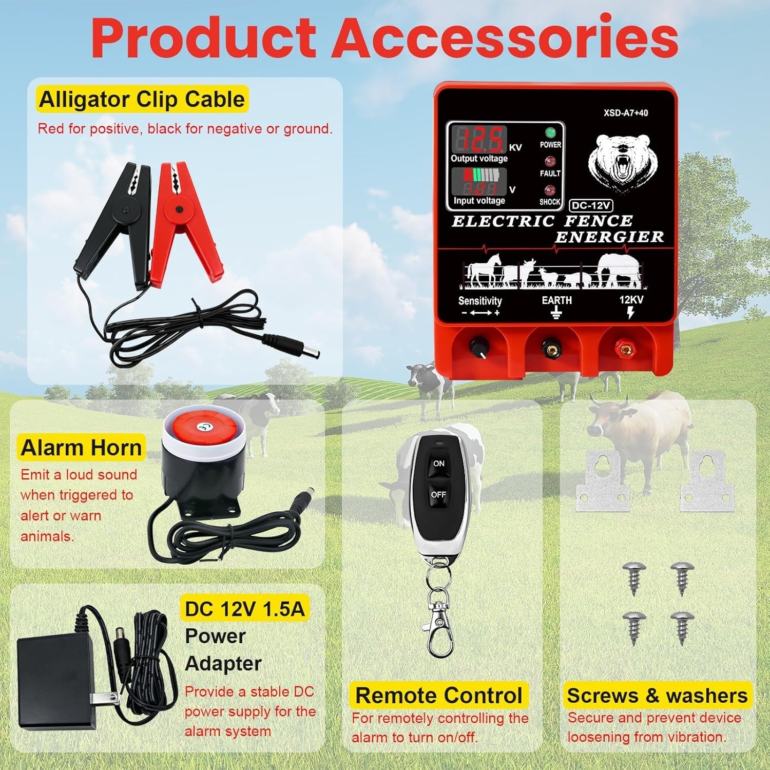 9J Electric Fence Charger Energizer, 9 Joules 400 Acres, AC DC 2 in 1 Powered…