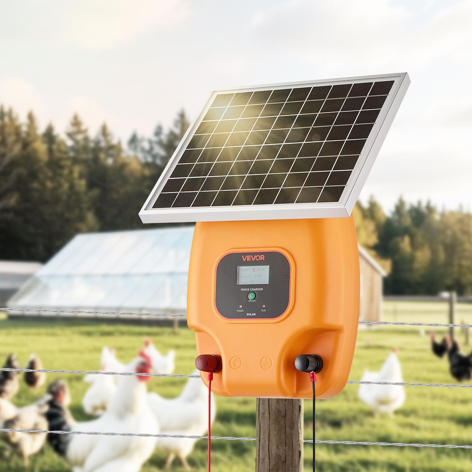 Solar Powered Electric Fence Charger 0.6J 8kV Energizer Kit for Livestock & Gard