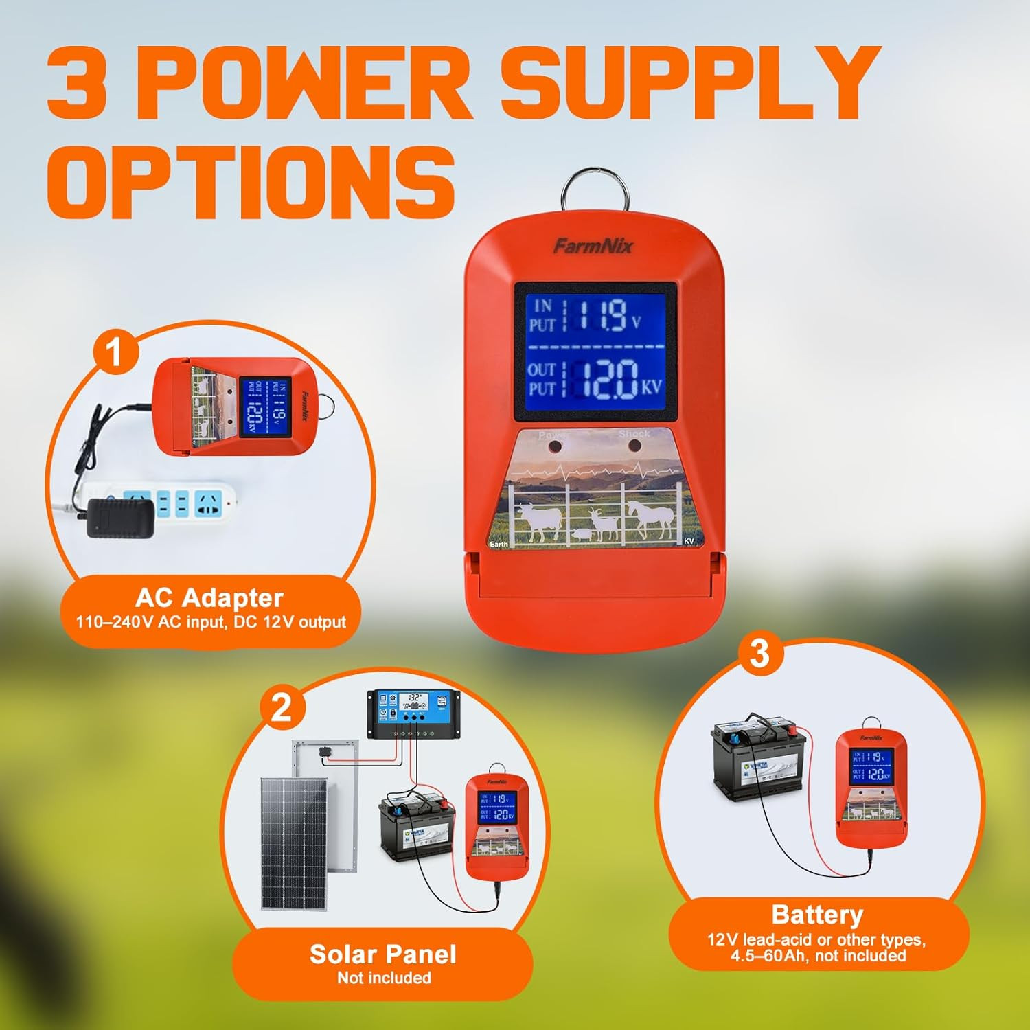 12KV Electric Fence Charger,15 Miles Electric Fence, 3 Joules Pulse Energy, Wate