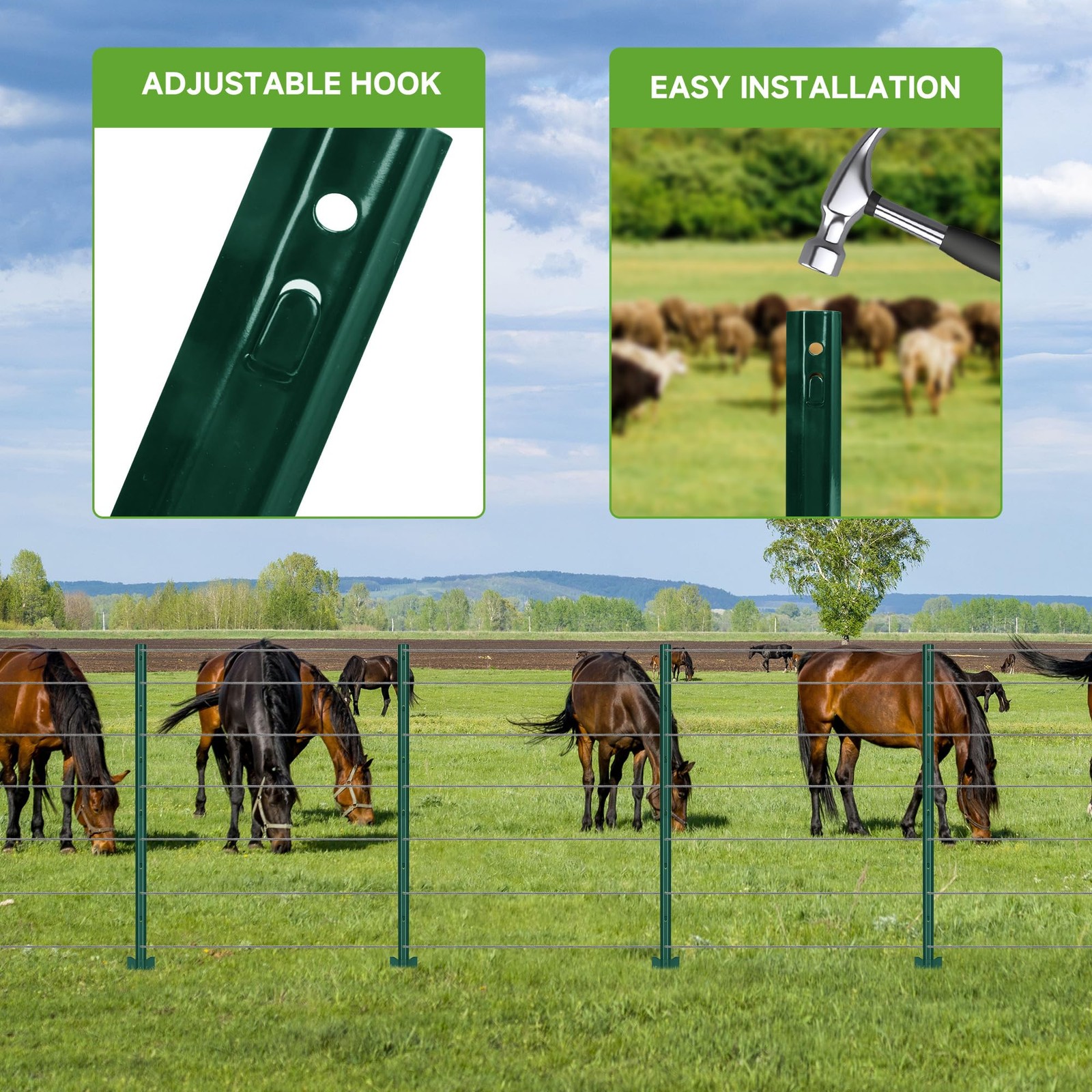 LYDTICK 10Pack Fence Posts 4Ft in Bulk, Metal Fence Stakes Black Fencing Pole…