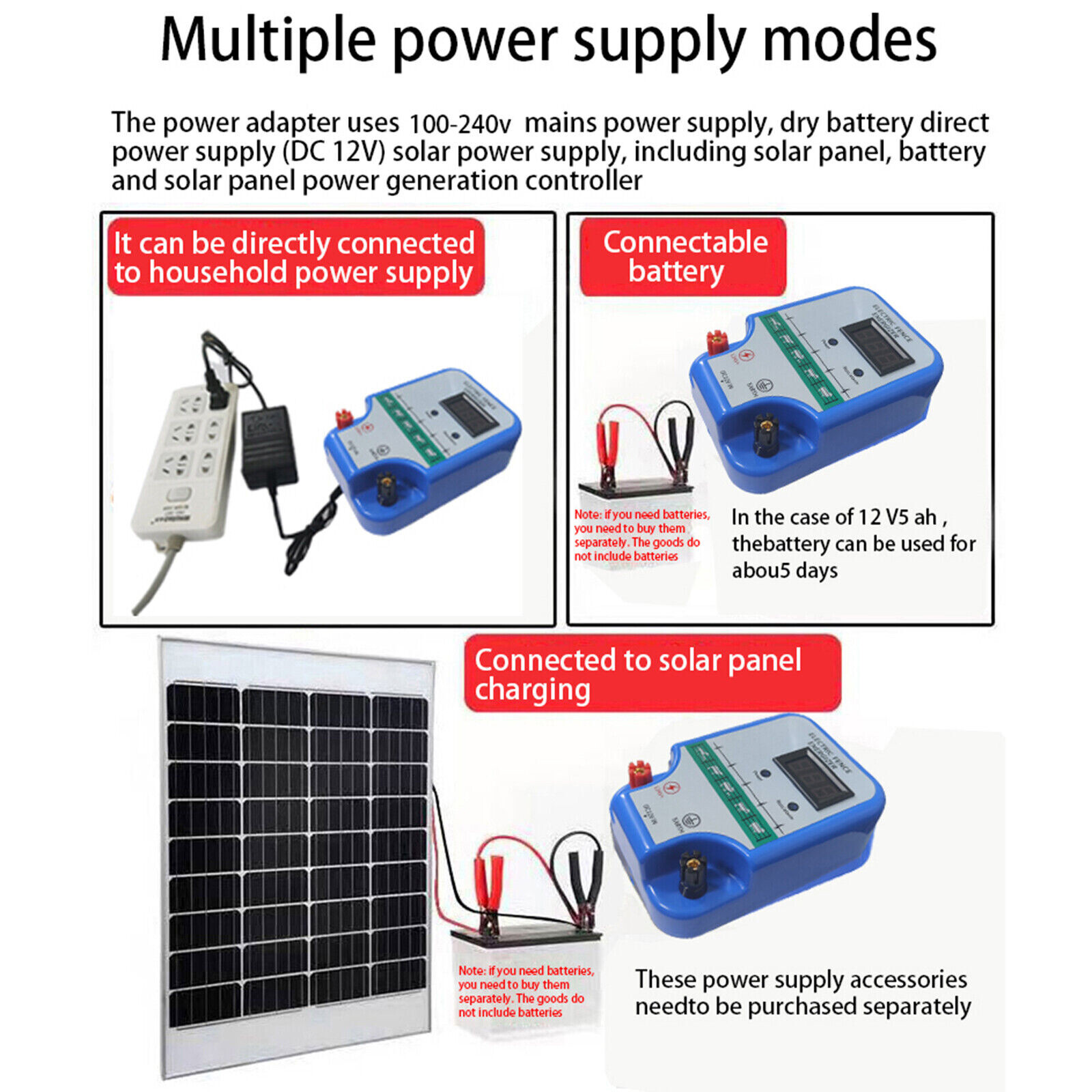 DC 12V2A LCD Display Electric Fence Controller Fence Energizer For Poultry US