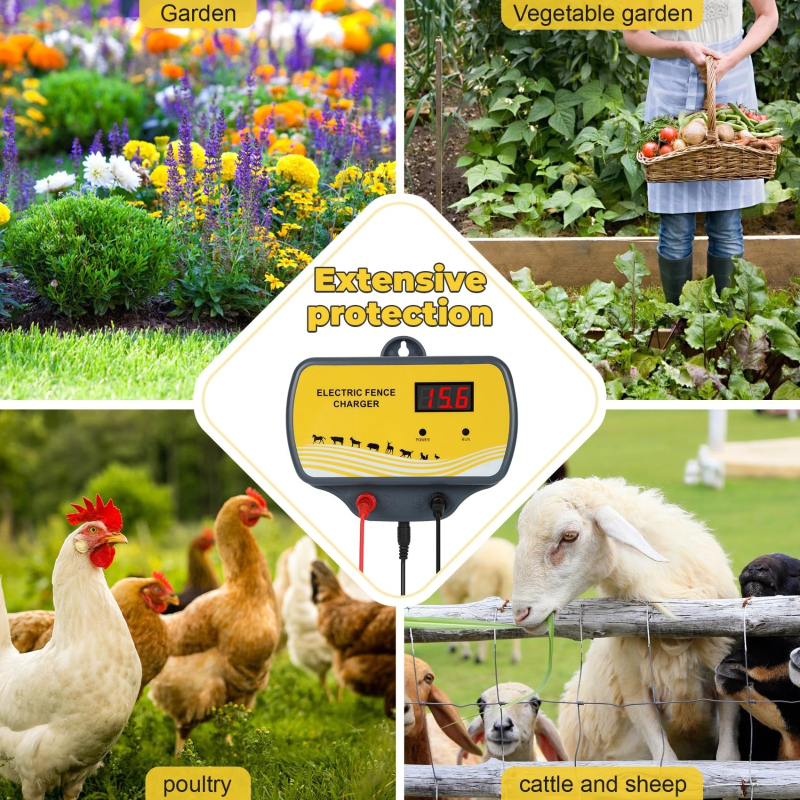 12V Electric Fence Charger 12KV Output, 2 Joule Energizer for 120 Acre Wildlife