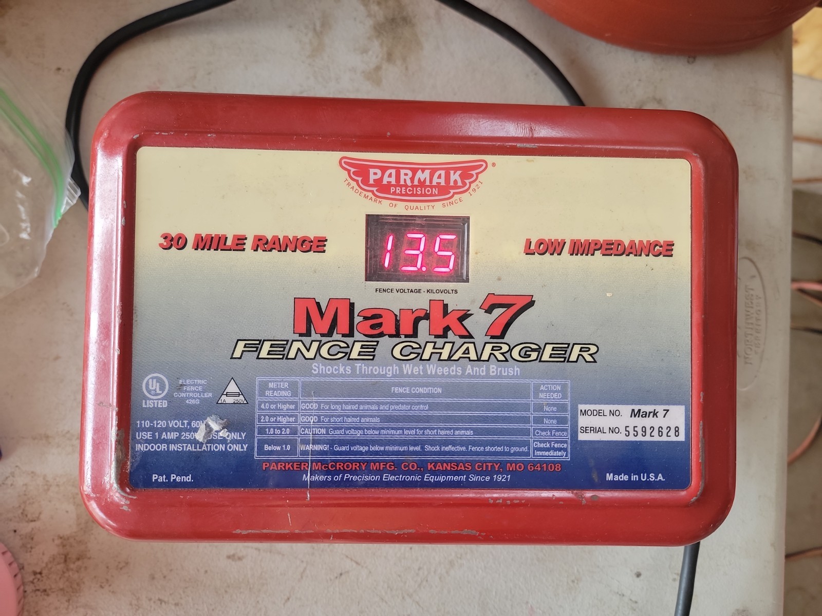 Parmak Mark 7 Fence Charger AC Metal 30 Mile Range Low Impedance
