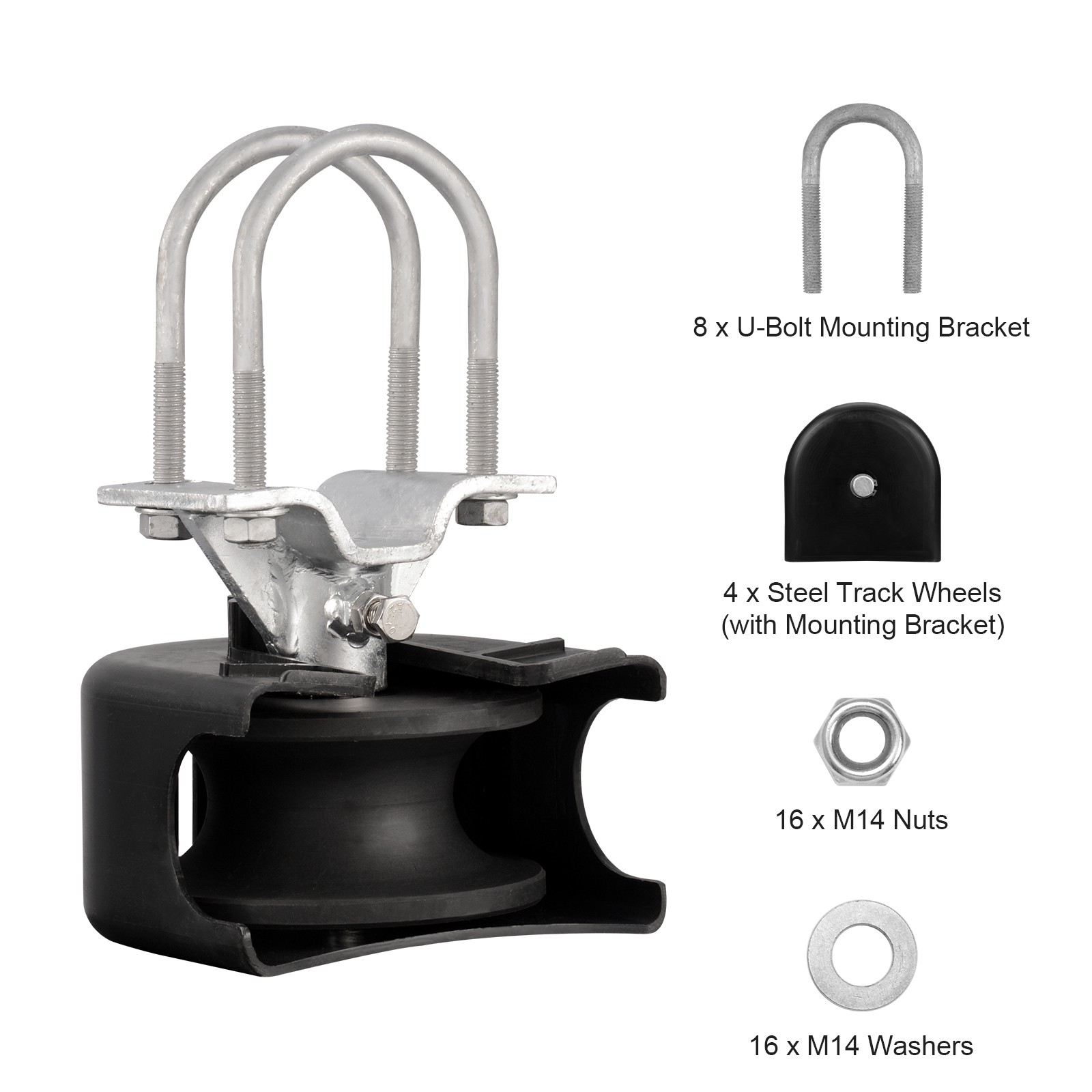 Sliding Gate Kit w/ U-Shaped Groove 4 Track Wheels/Cover for Cantilever