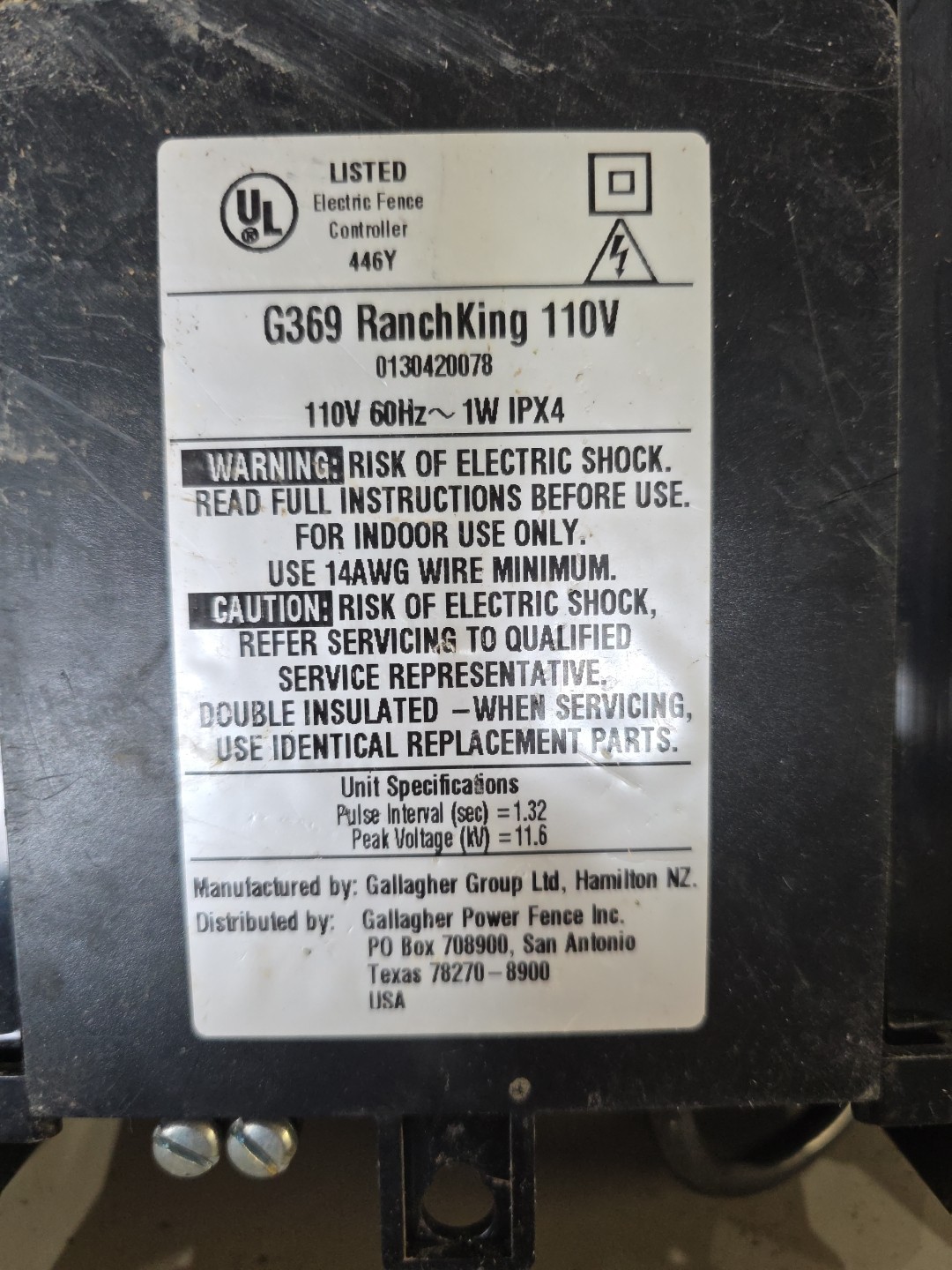 Working G369 Gallagher Ranch King 110V Electric Fencer Hot Wire