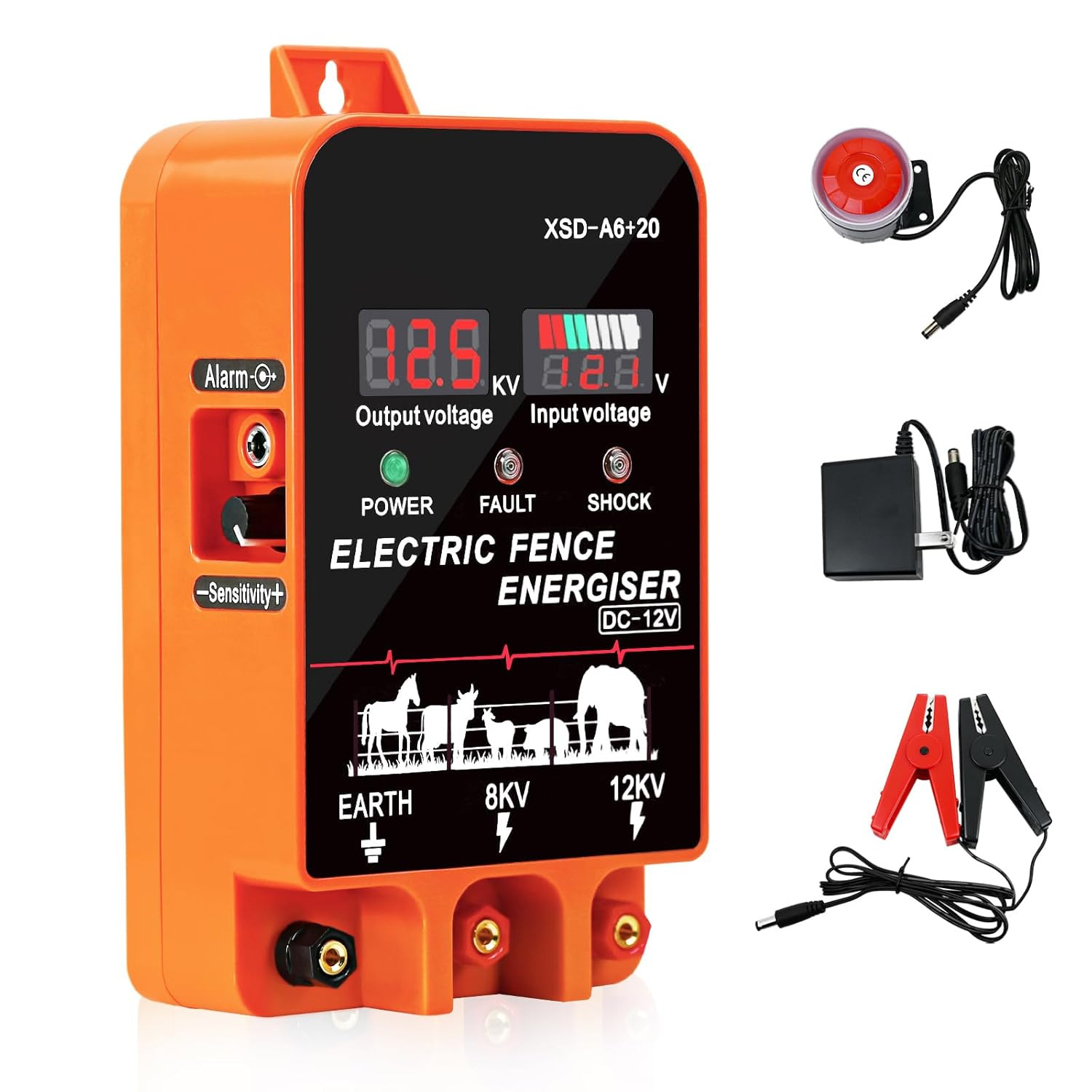 5.5J Electric Fence Charger 10 Mile AC DC 12V 8KV 12KV Energizer Kit