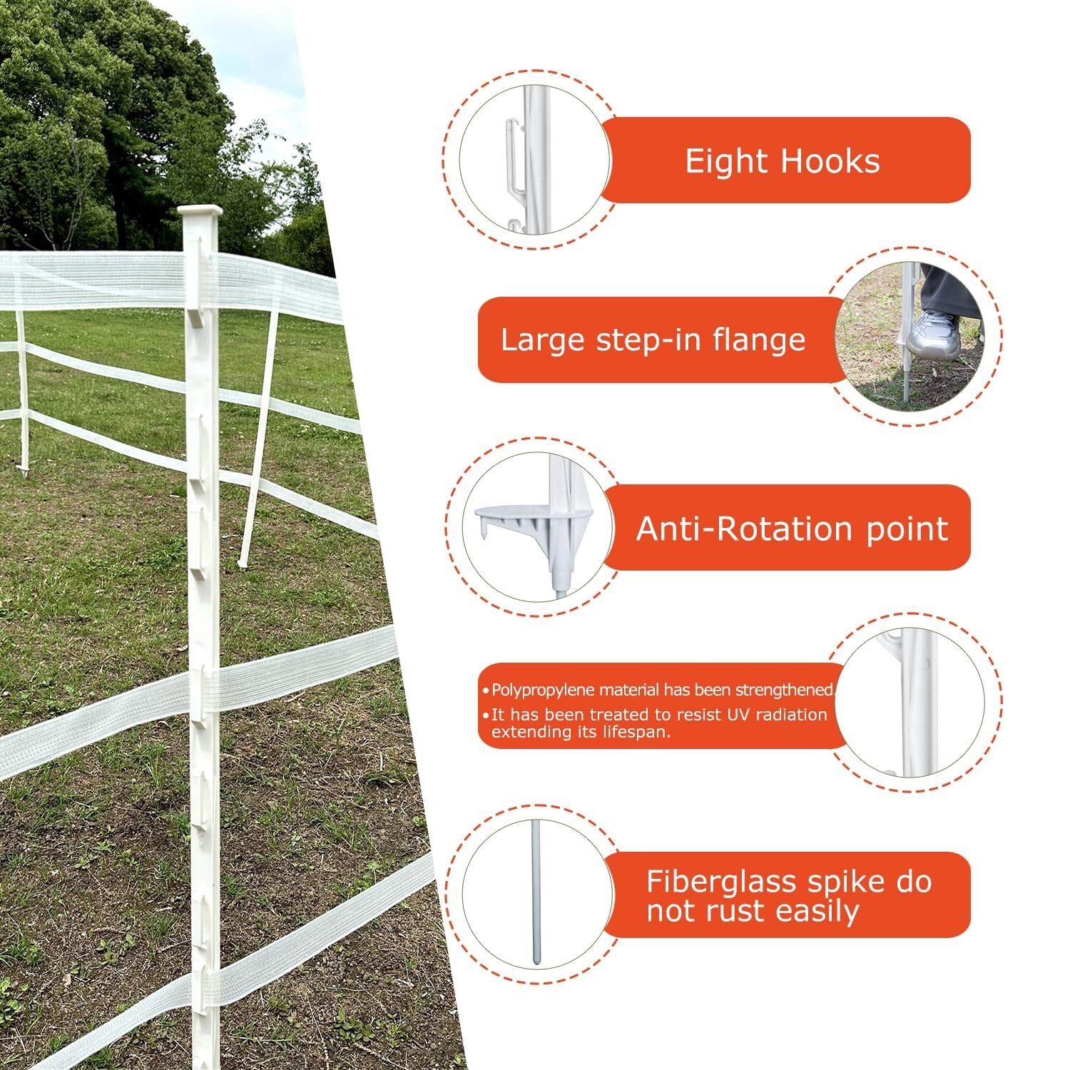 50-Pack 48″ Step-in Posts with Clips – Reinforced Poly with Galvanized Spike – E