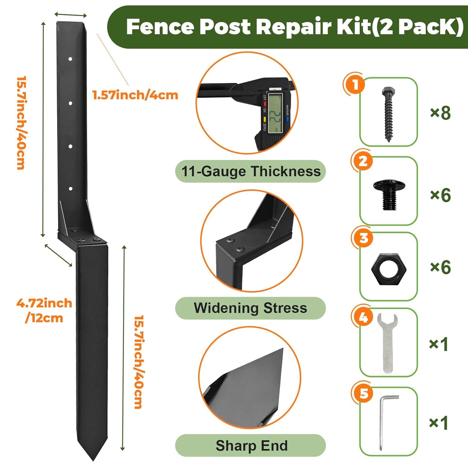 Heavy Duty Fence Post Repair Kit with Thickened Heavy Duty Fence Post Anchor