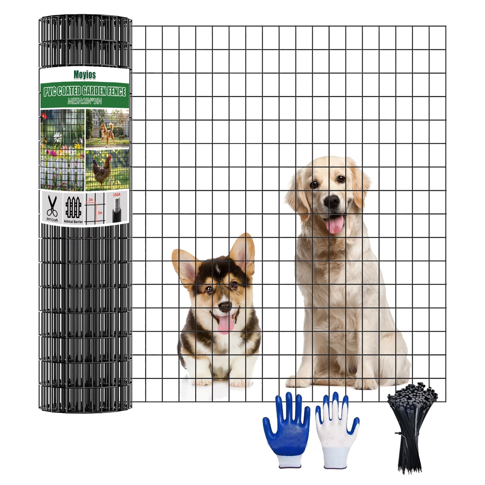 24 in x 25 ft Welded Wire Mesh Fence, 2 in × 3 in 15GA Black PVC Coated Garde…